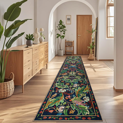 nesrt botanical runners entryway rug with vibrant birds and florals