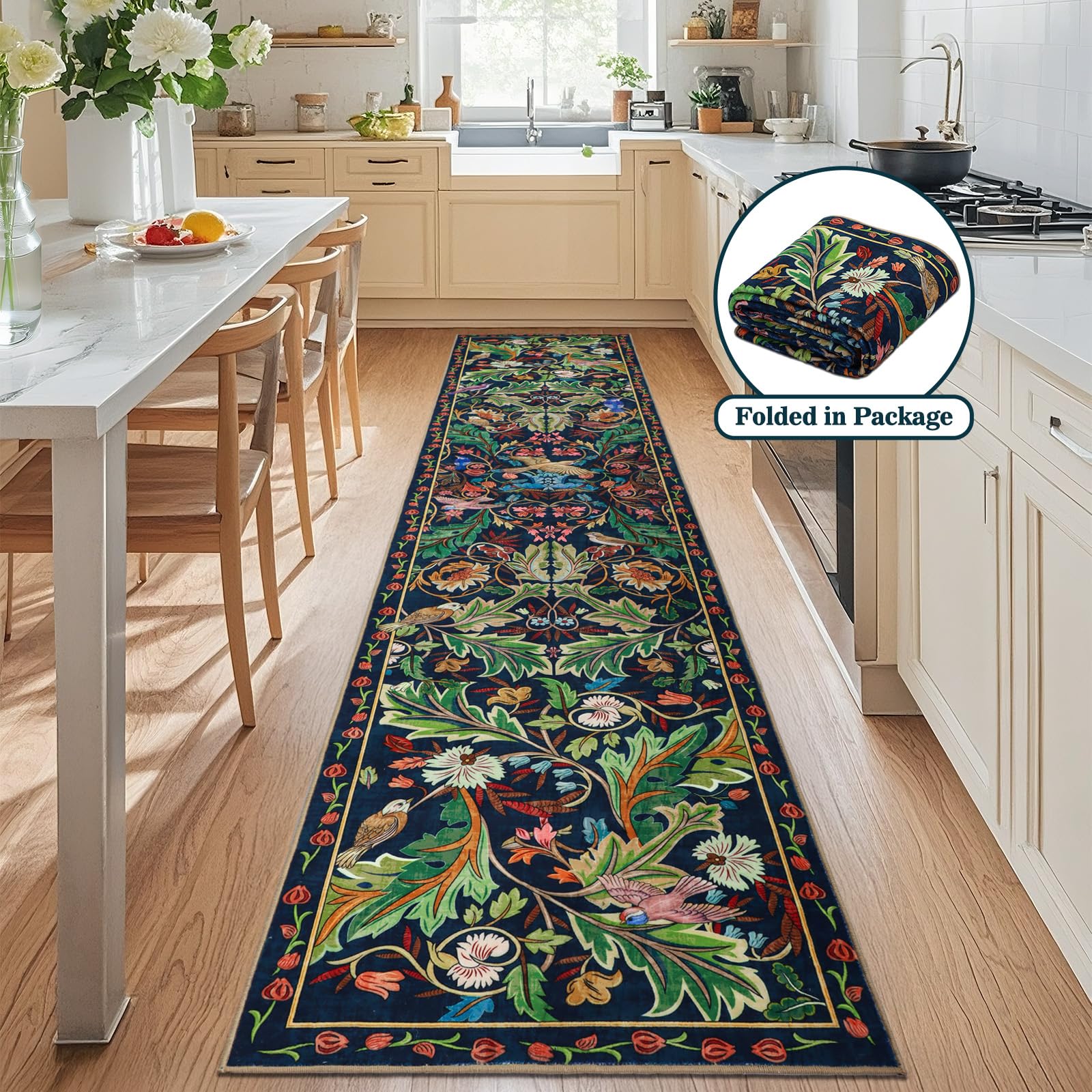 nesrt botanical runners with non-slip rubber backing for secure placement on floors