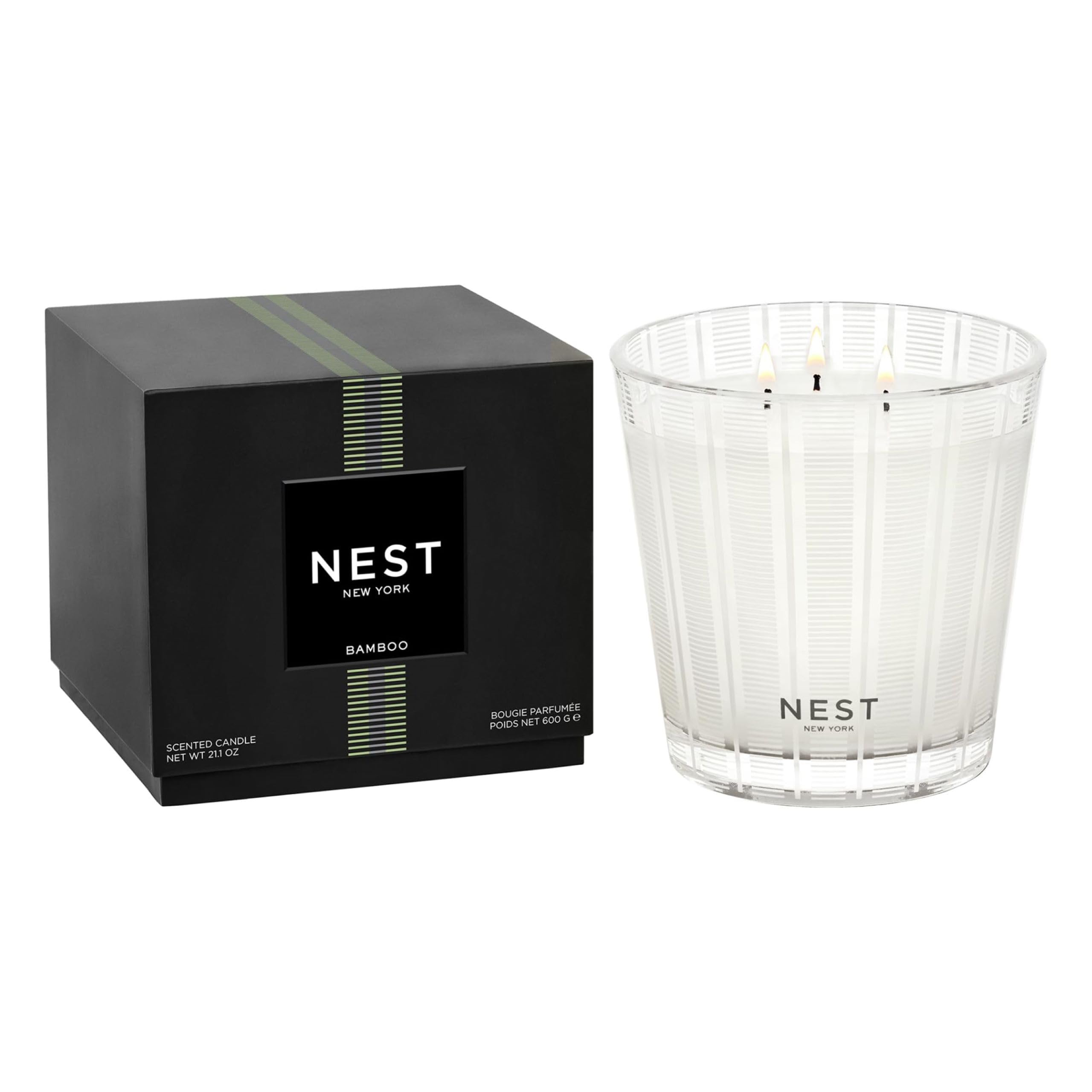 NEST New York Bamboo 3-Wick Candle front view enhances living room ambiance