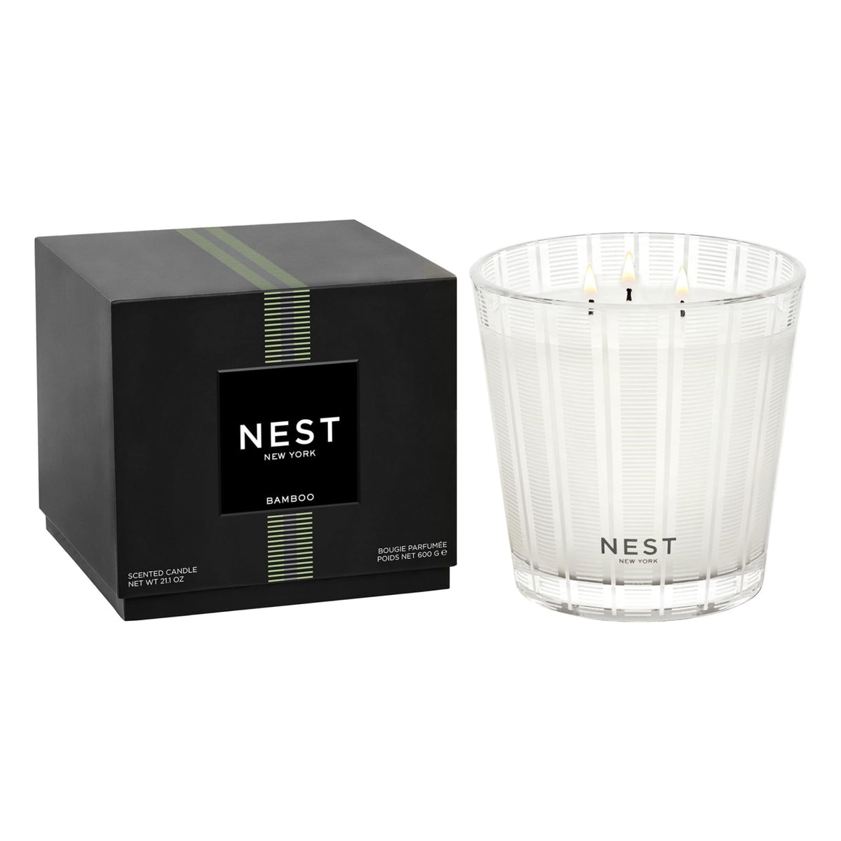 NEST New York Bamboo 3-Wick Candle front view enhances living room ambiance