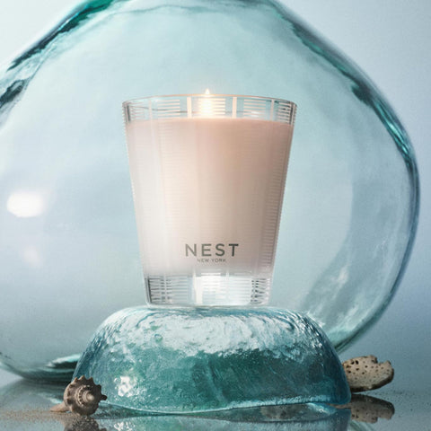 Elegant frosted-stripes glass vessel from Nest New York for a chic home aesthetic.