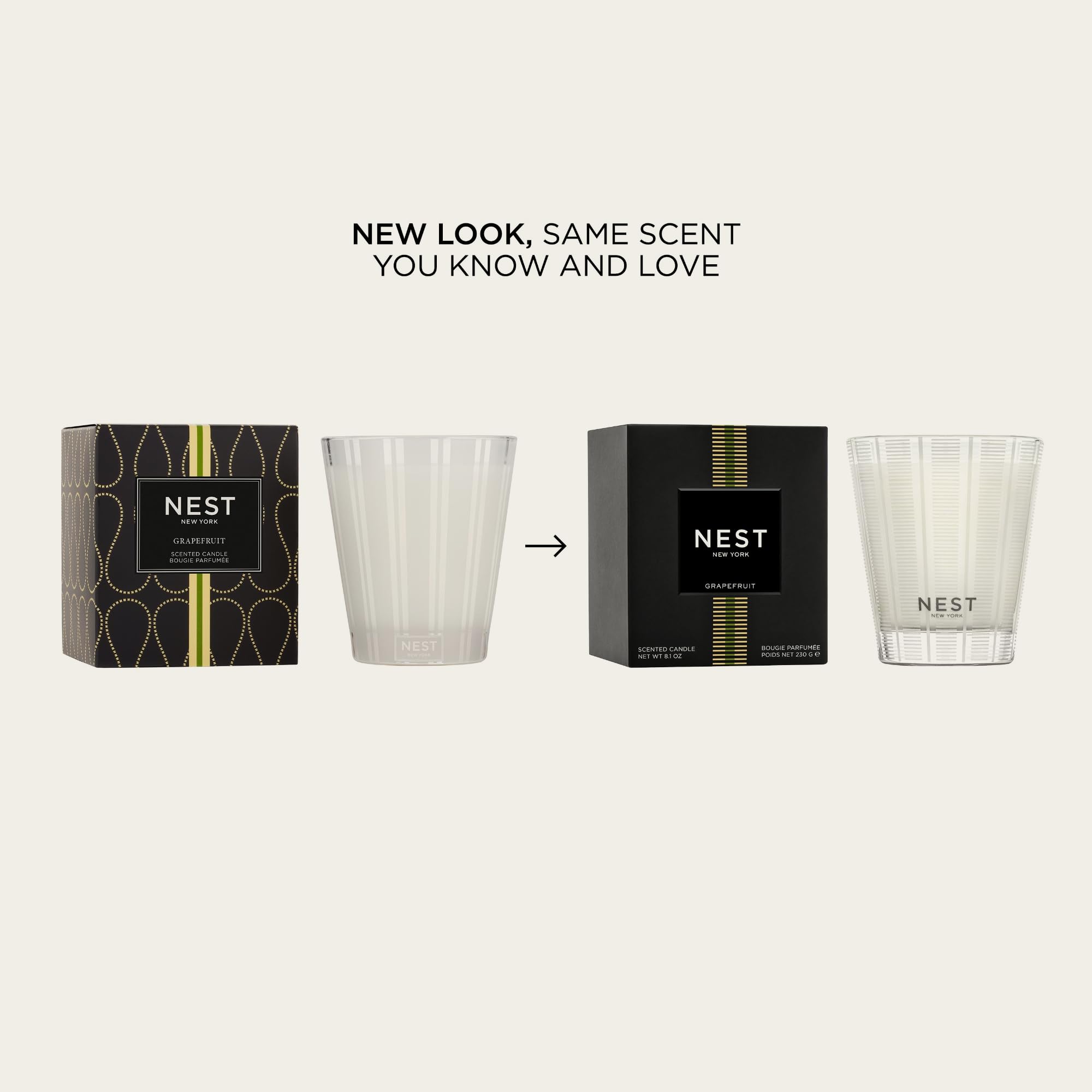 Nest New York Grapefruit Candle with etched stripes adds modern elegance.