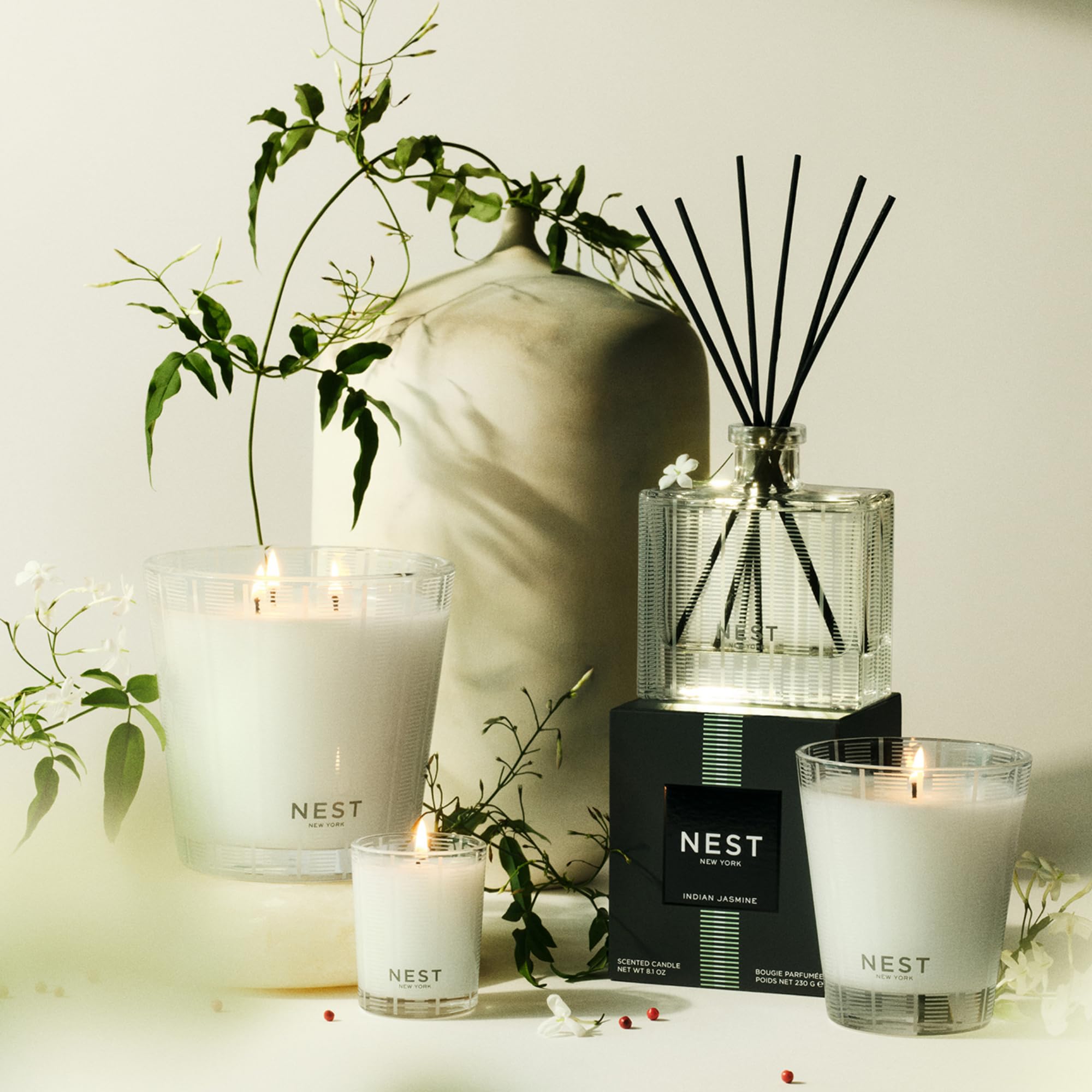 NEST New York Indian Jasmine candle floral notes with berries and bergamot.