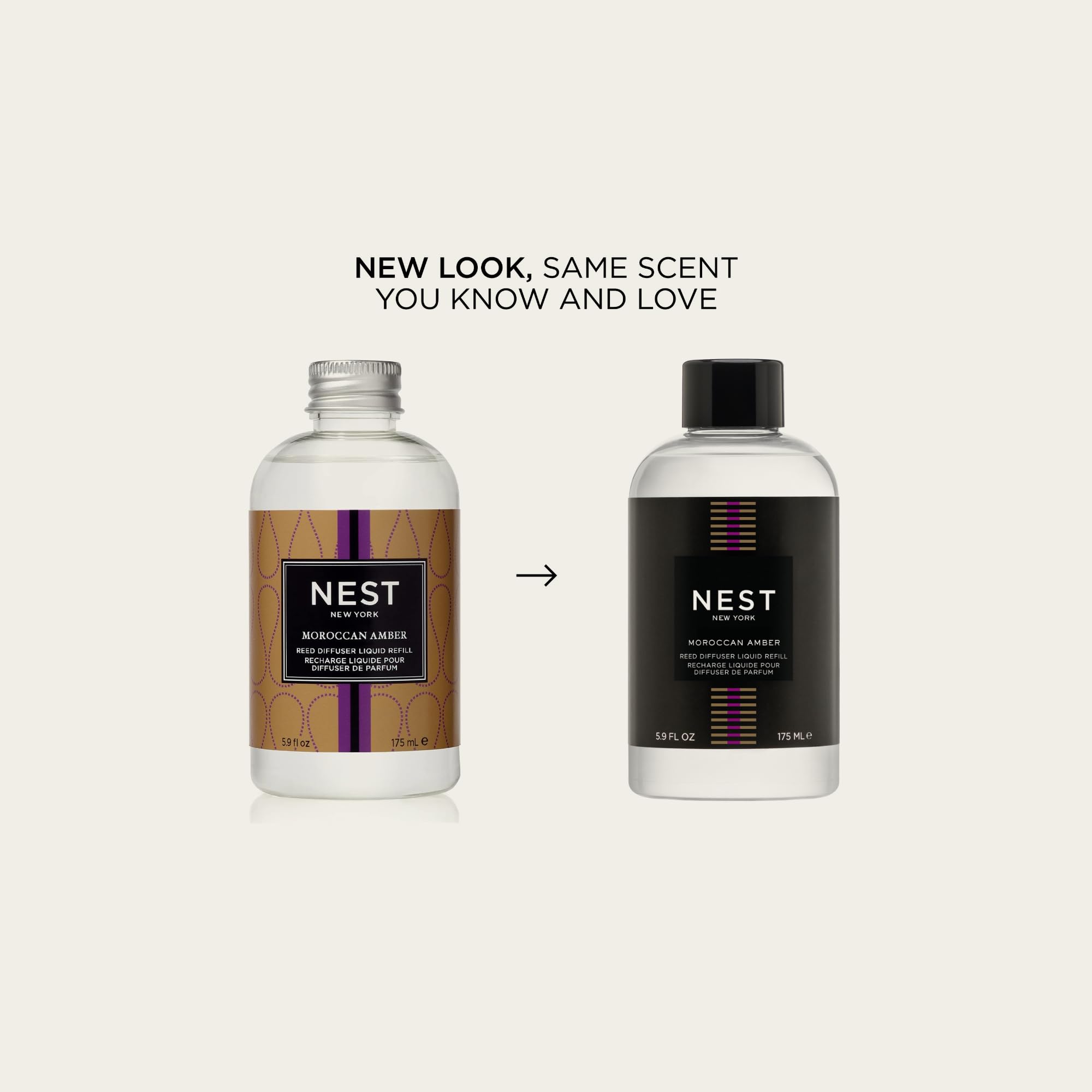 NEST New York Moroccan Amber diffuser refill packaging shows vegan, cruelty-free option.