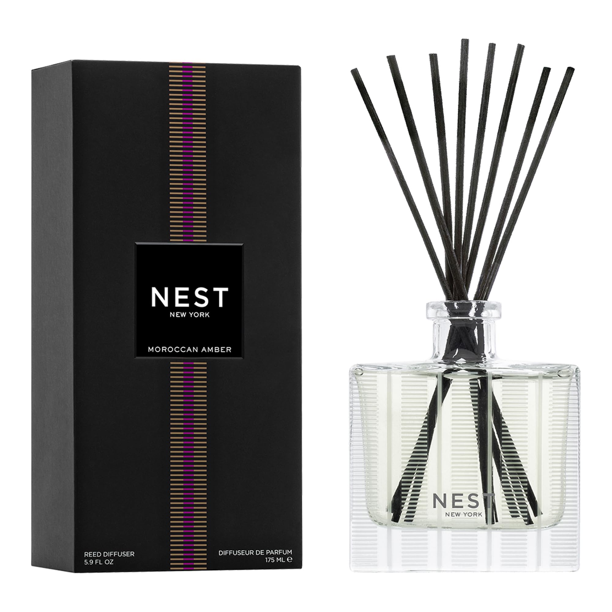 NEST New York Moroccan Amber diffuser close-up on glass vessel for warm ambiance