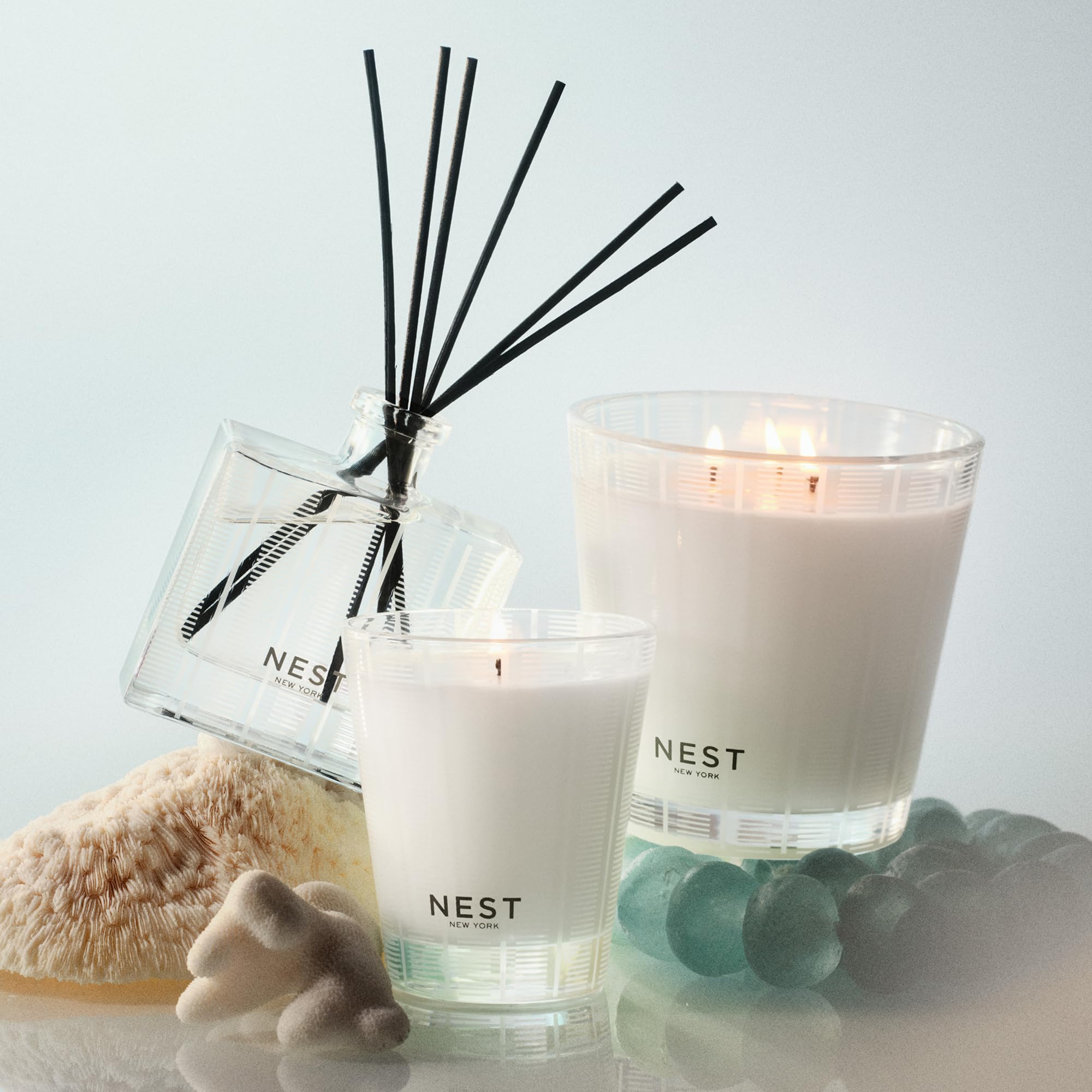 Nest New York Ocean Mist Sea Salt lit votive for cozy seaside ambience