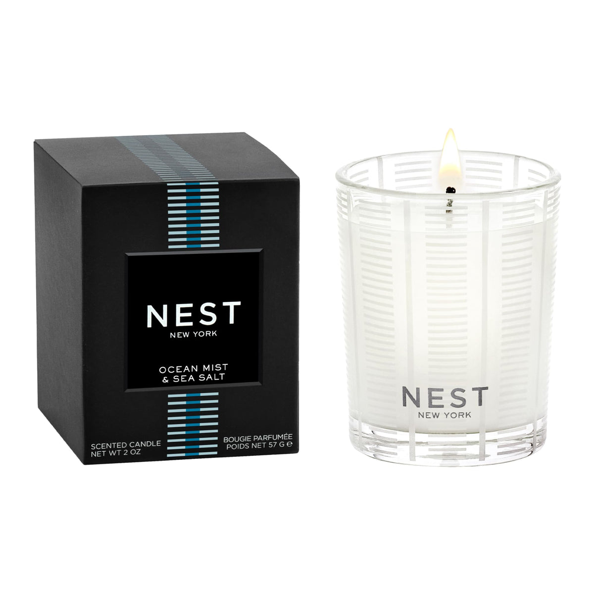 Nest New York Ocean Mist Sea Salt votive in glass vessel with luxurious aroma