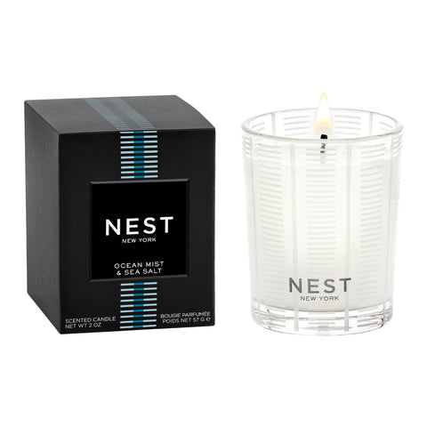Nest New York Ocean Mist Sea Salt votive in glass vessel with luxurious aroma