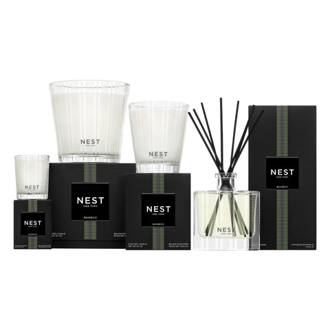 Nest New York Bamboo packaging emphasizes refillable design and cruelty-free materials.