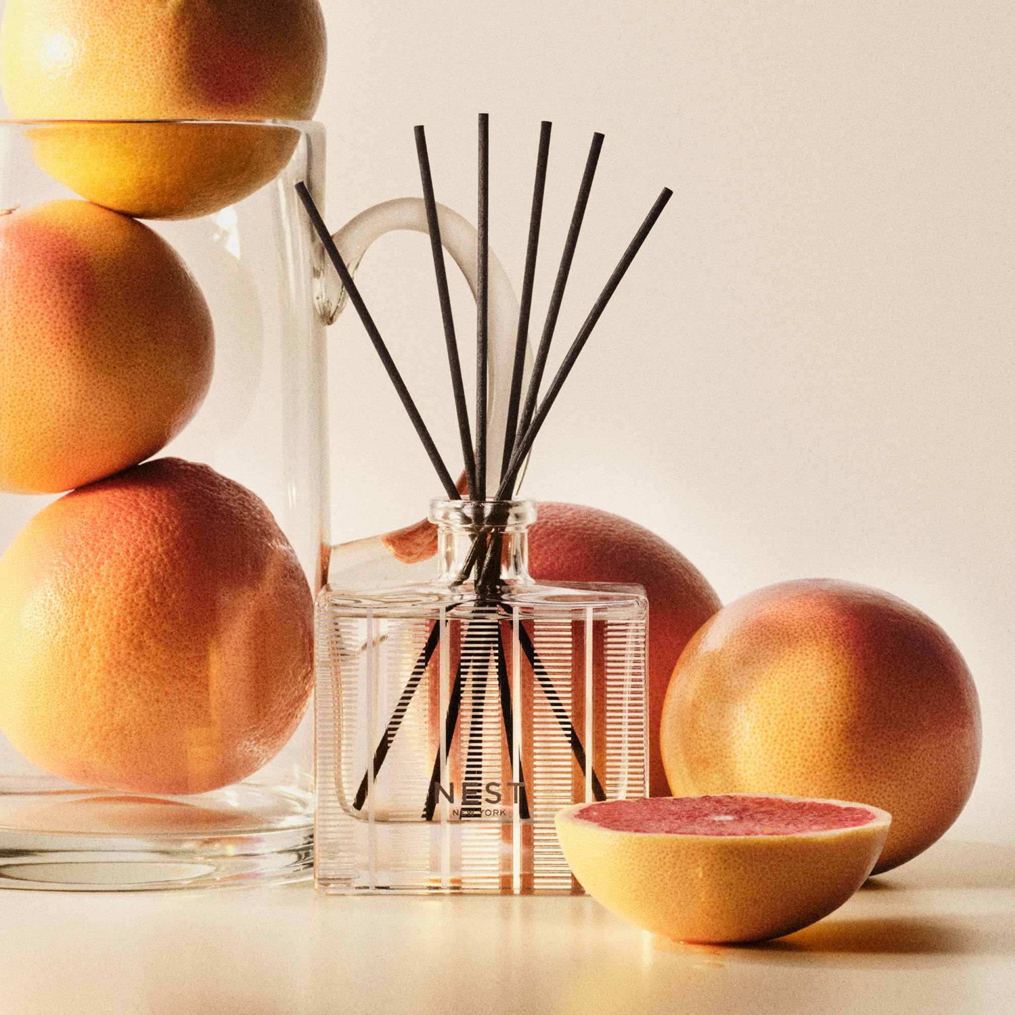 Grapefruit packaging for NEST New York Reed Diffuser emphasizes care and quality