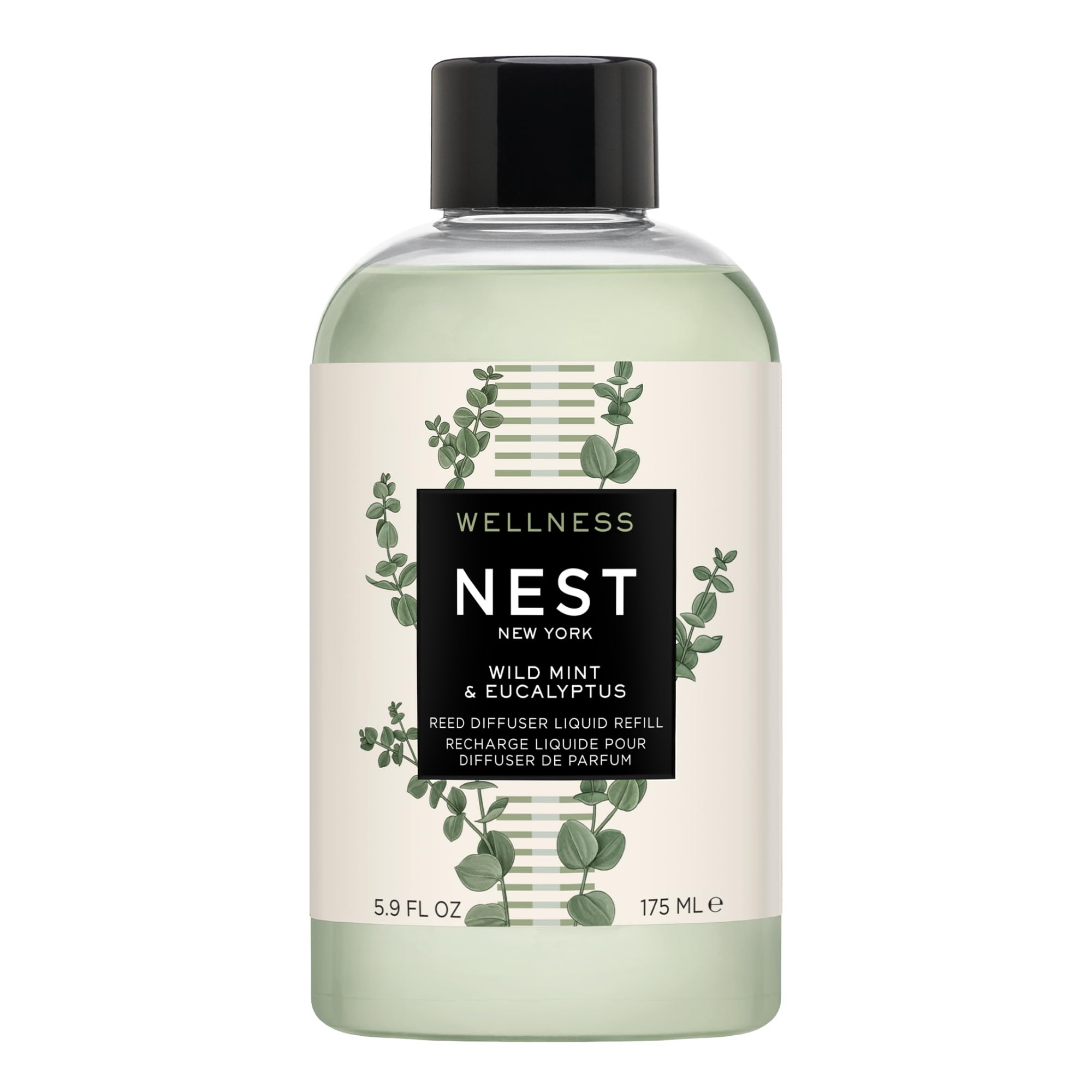 NEST New York reed diffuser refill bottle with Wild Mint and Eucalyptus scent, long-lasting fragrance.