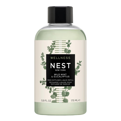 NEST New York reed diffuser refill bottle with Wild Mint and Eucalyptus scent, long-lasting fragrance.