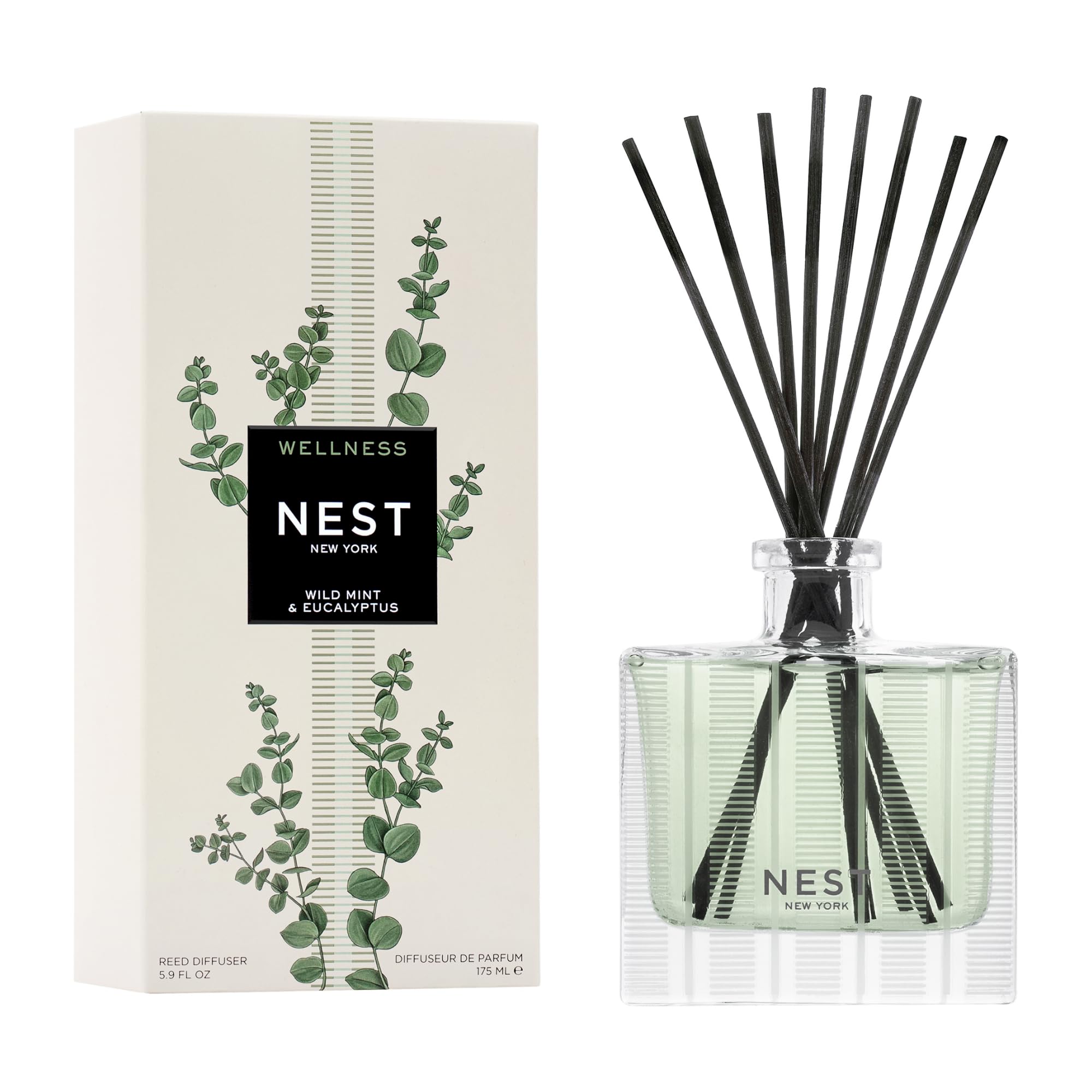 Nest New York Reed Diffuser Wild Mint bottle delivering long-lasting fragrance up to 90 days