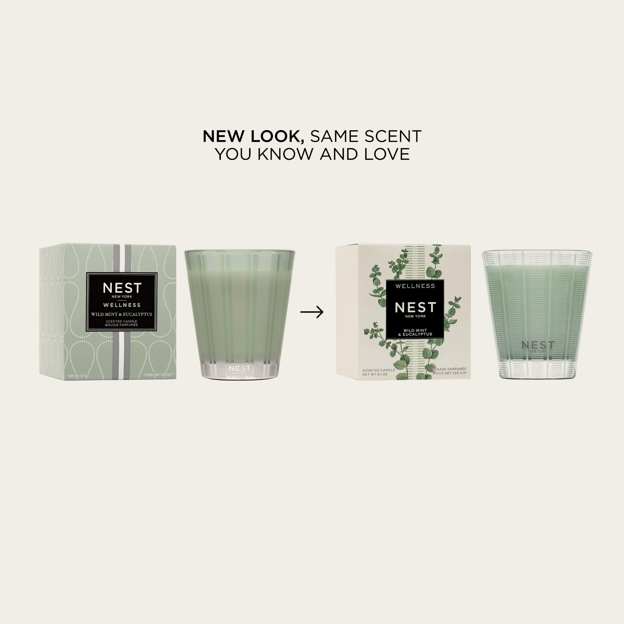 NEST New York sage-tinted glass candle highlights elegant frosted stripes