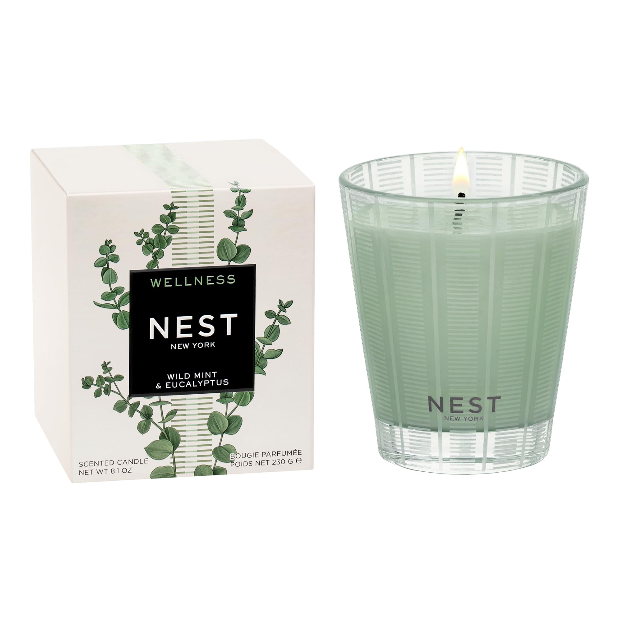 NEST New York wild mint and eucalyptus candle in glass vessel for ambiance