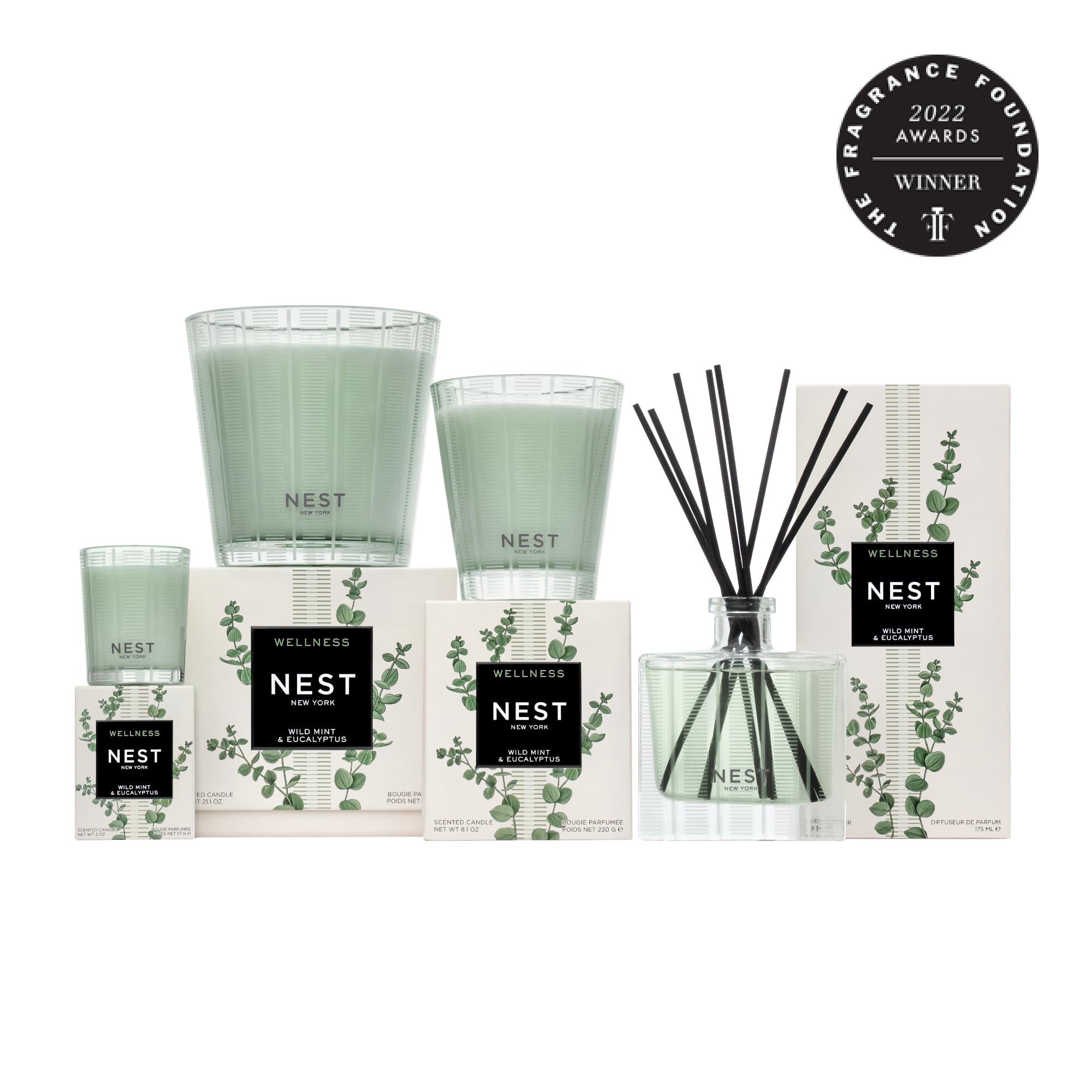 Reusable glass vessel of NEST New York Wild Mint & Eucalyptus candle for sustainability