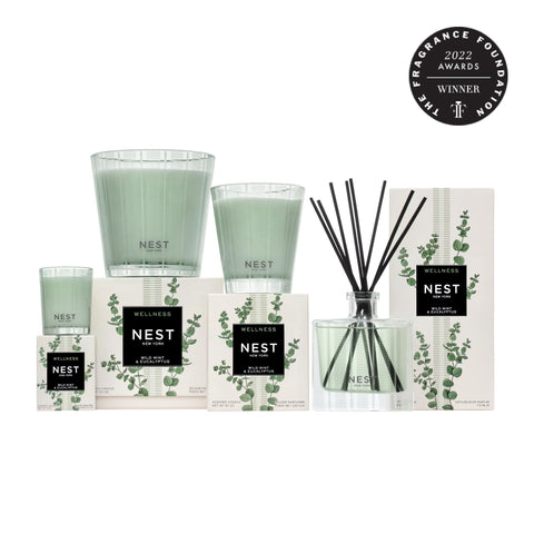 Reusable glass vessel of NEST New York Wild Mint & Eucalyptus candle for sustainability