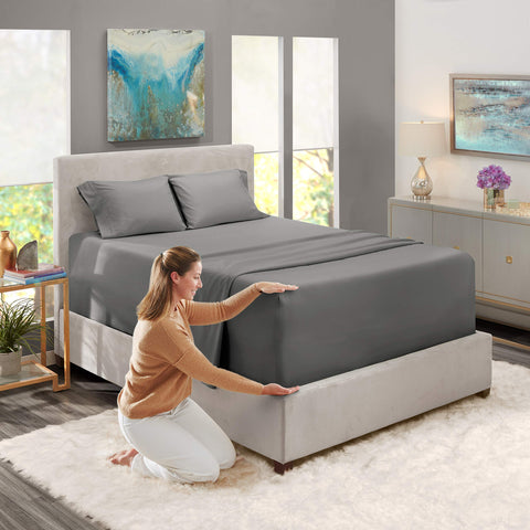 Nestl queen flat sheet offers hotel luxury and easy care for daily use.