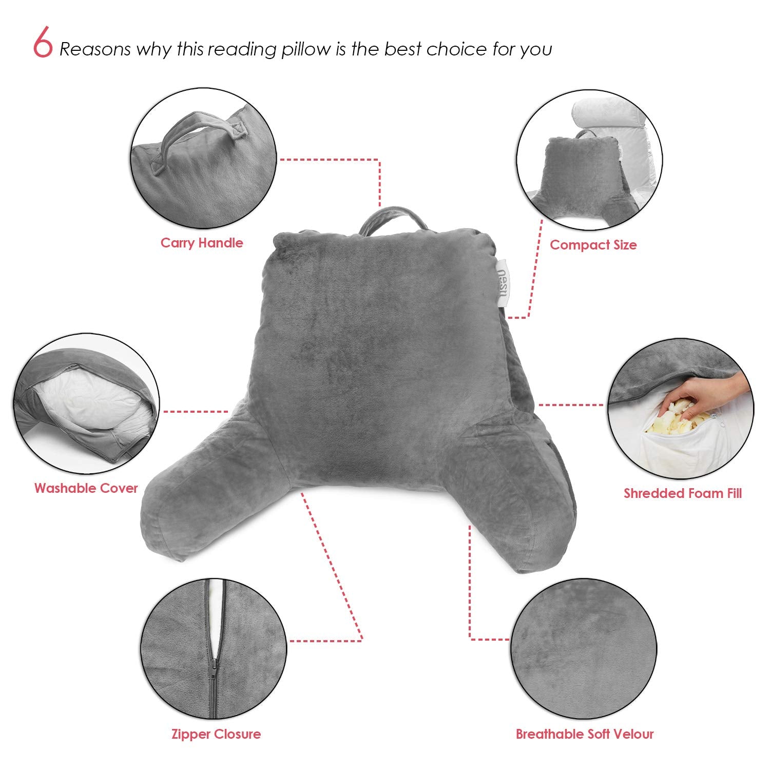 Nestl reading pillow contains CertiPUR-US certified shredded foam