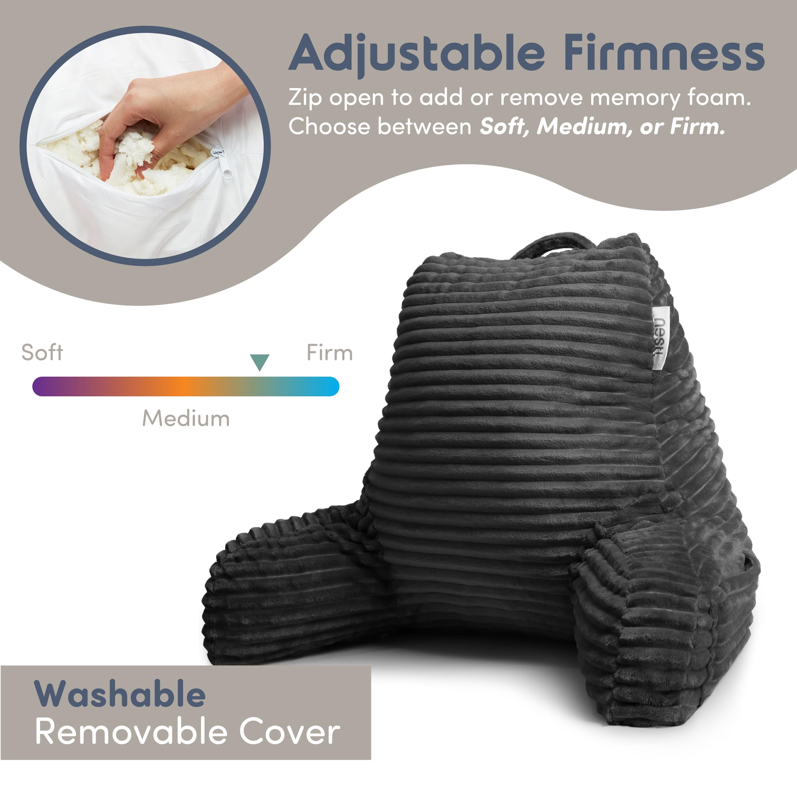 Nestl Reading Pillow Luxe Plush cover showcases soft, breathable fabric and style