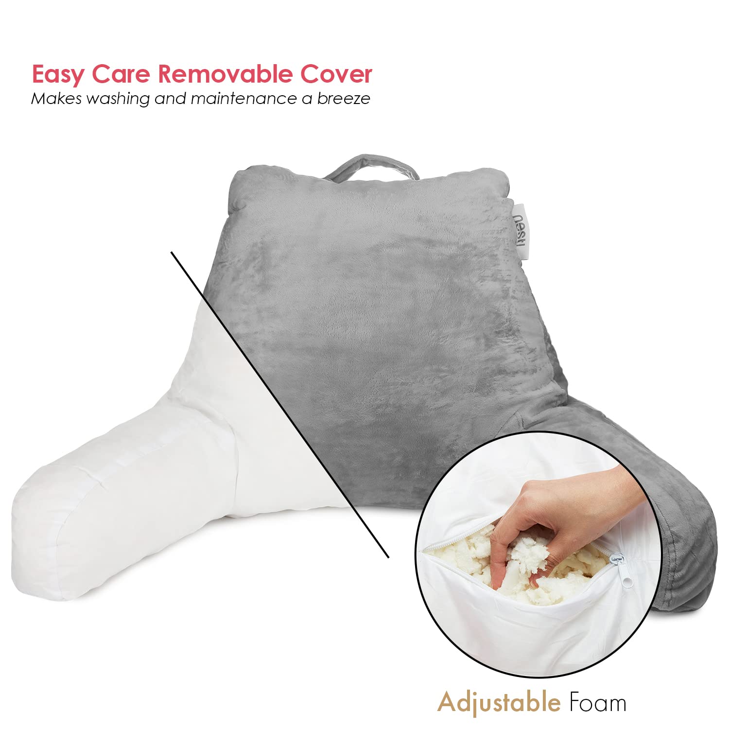 Nestl reading pillow side and back pockets for essentials