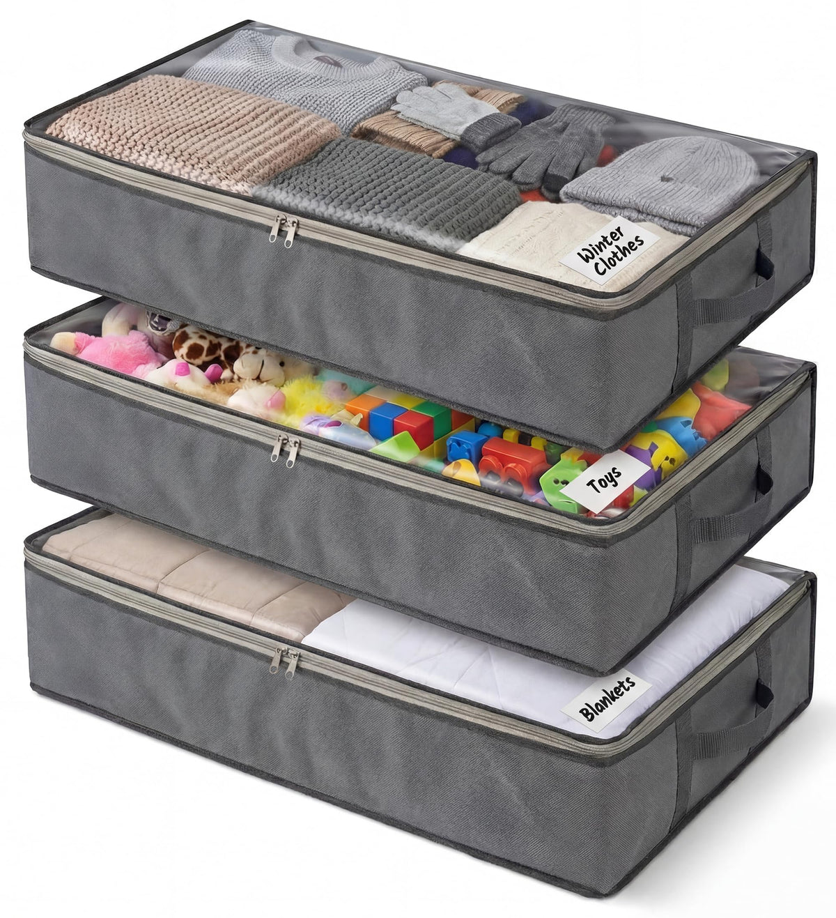 NestNeatly SmartCube under-bed bag with clear window for quick content identification.