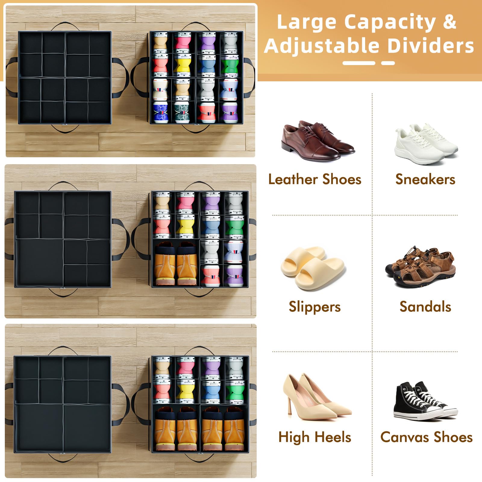 NestOrganix adjustable dividers keep sneakers, boots, and sandals neatly organized