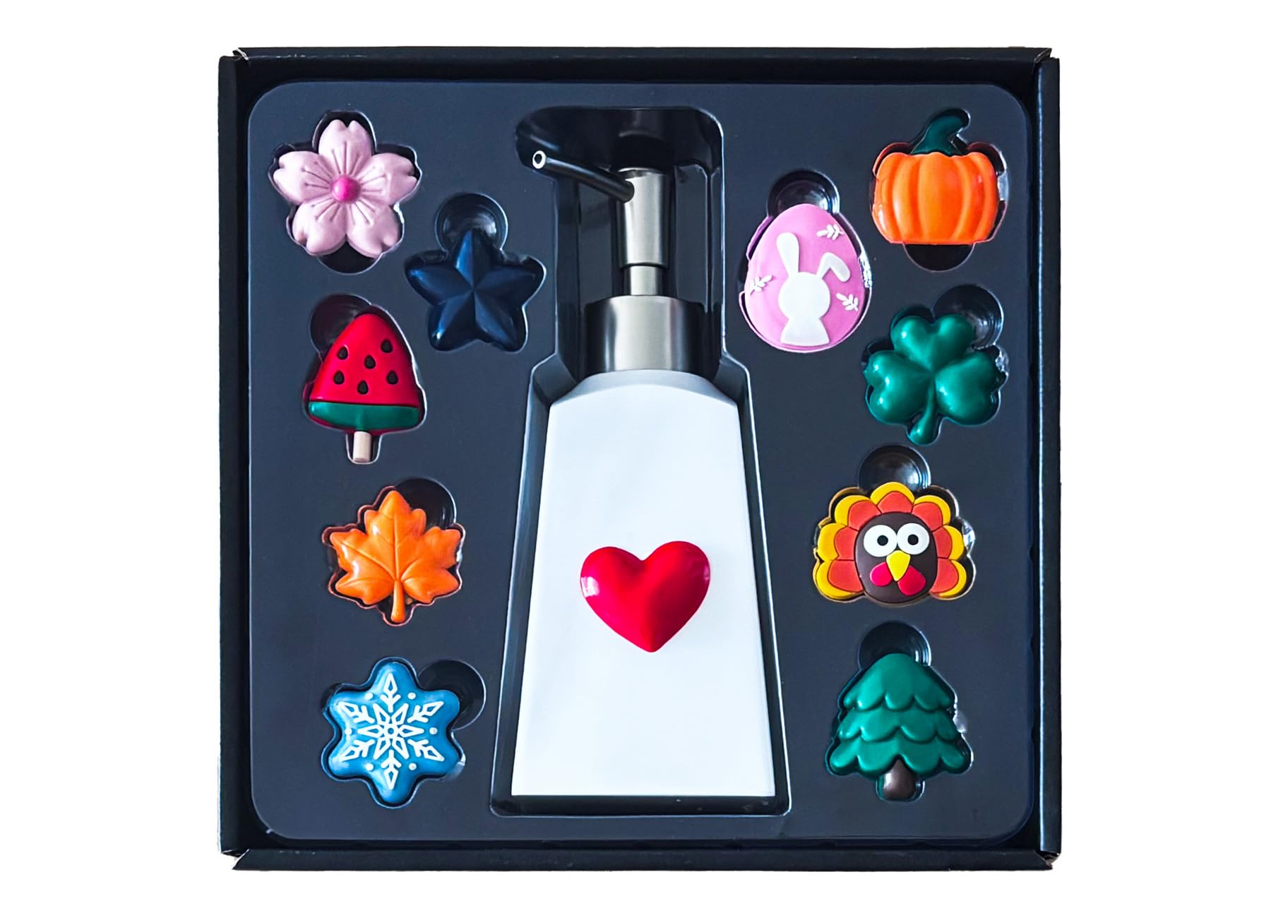 Nestriculus seasonal soap dispenser white bottle adds simple elegance to any sink.