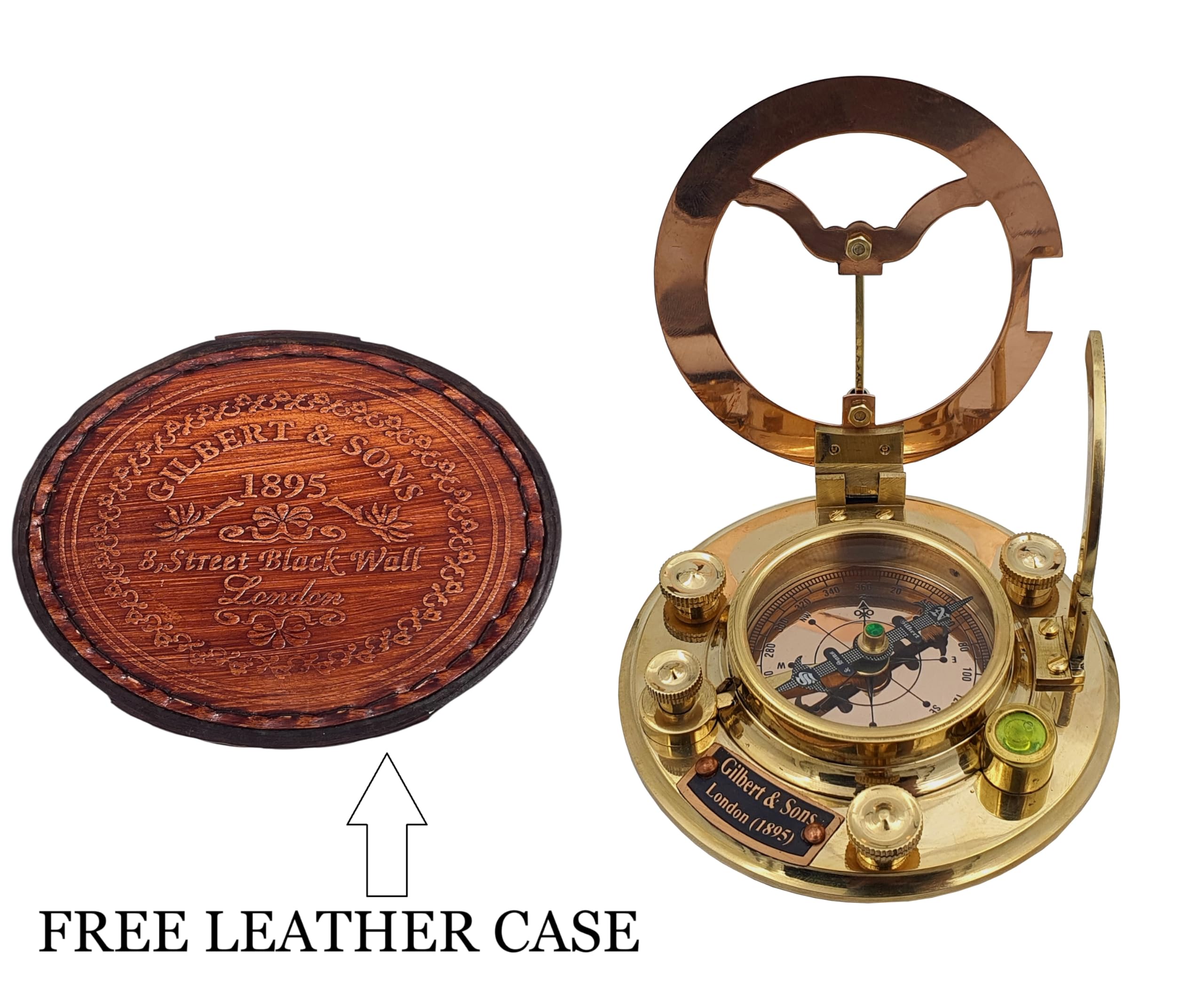 NETAEX sundial compass with leather pouch highlighting portable, gift-ready elegance.