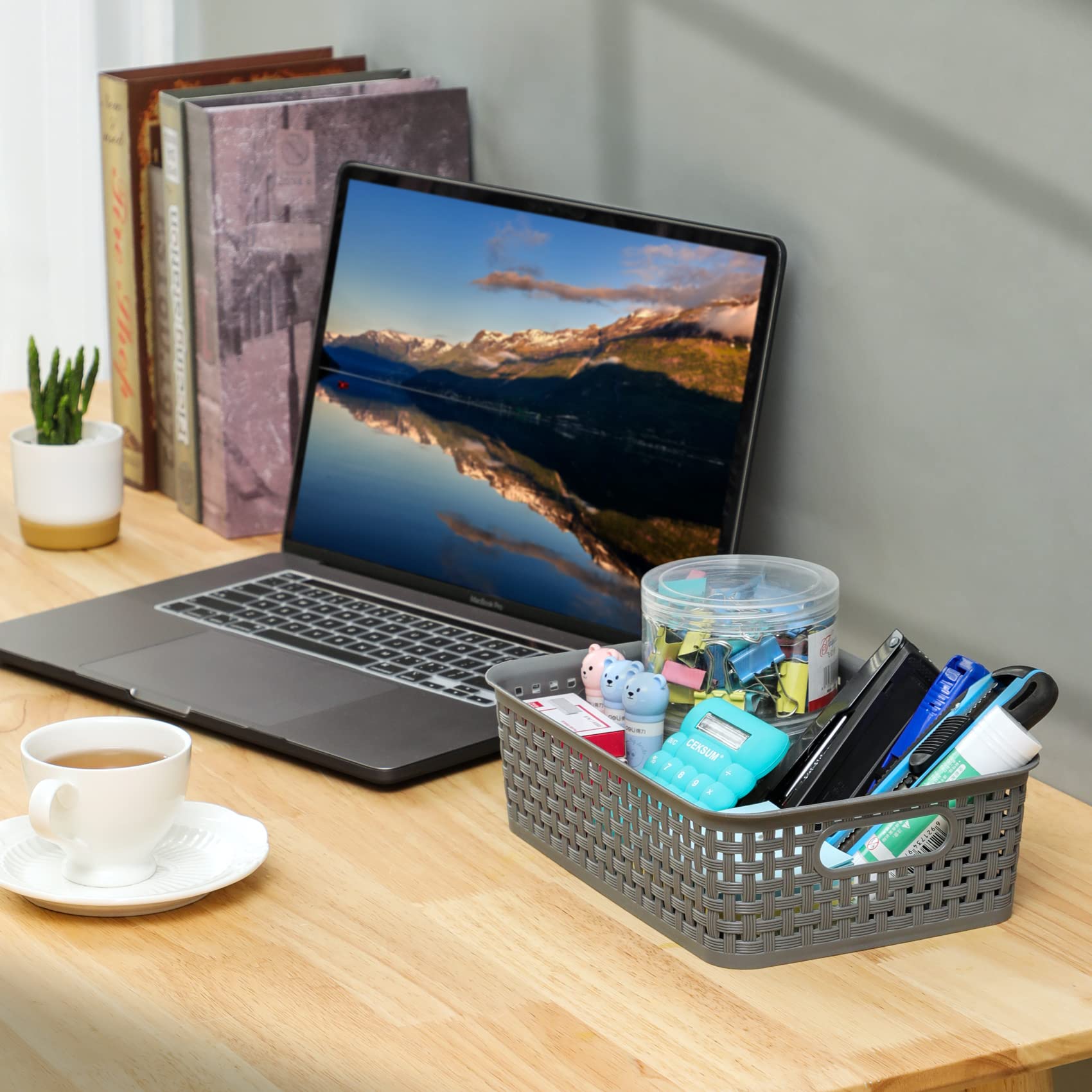 NETANY gray storage basket ideal for closet and shelf organization.