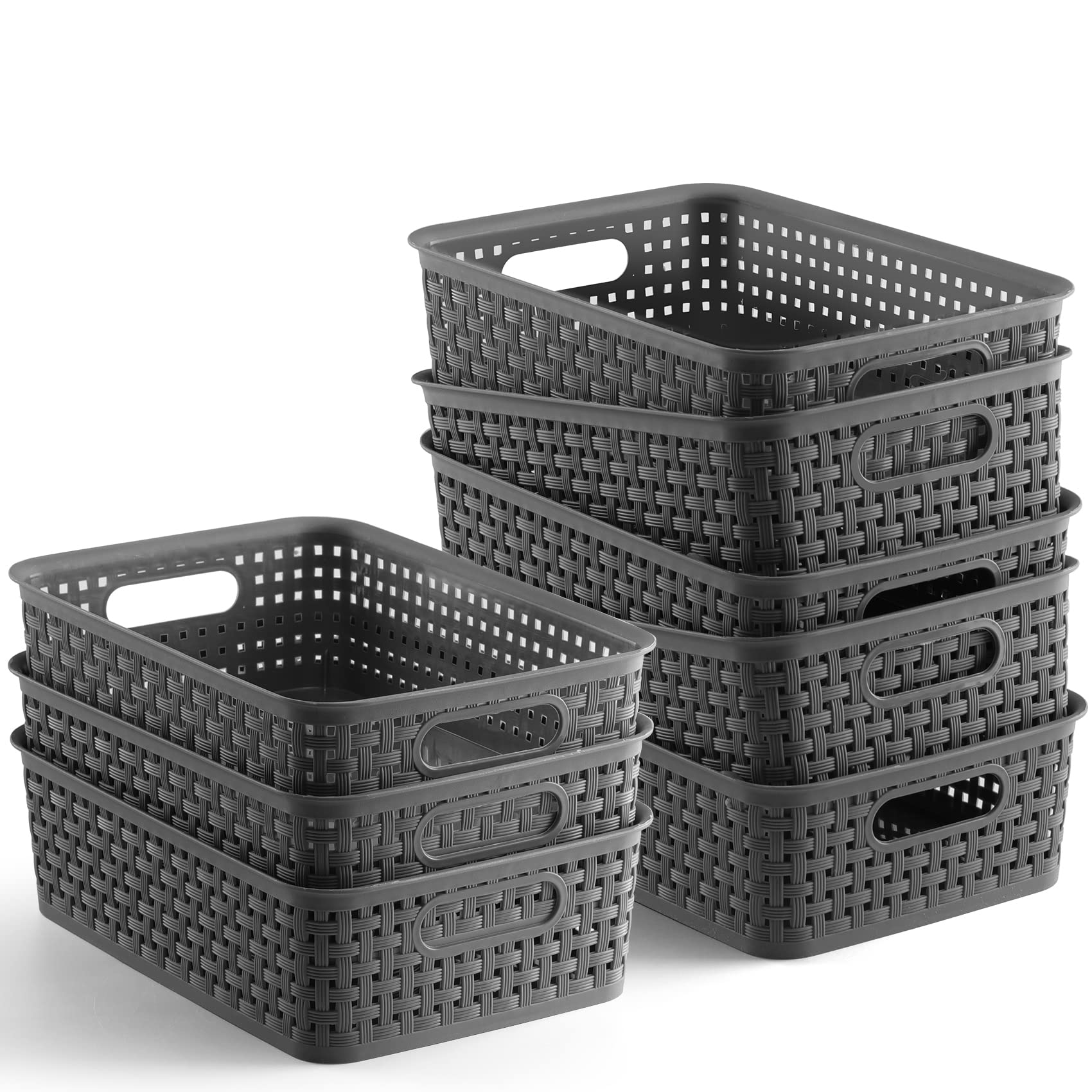 NETANY gray storage basket side view with ventilation holes for airflow.