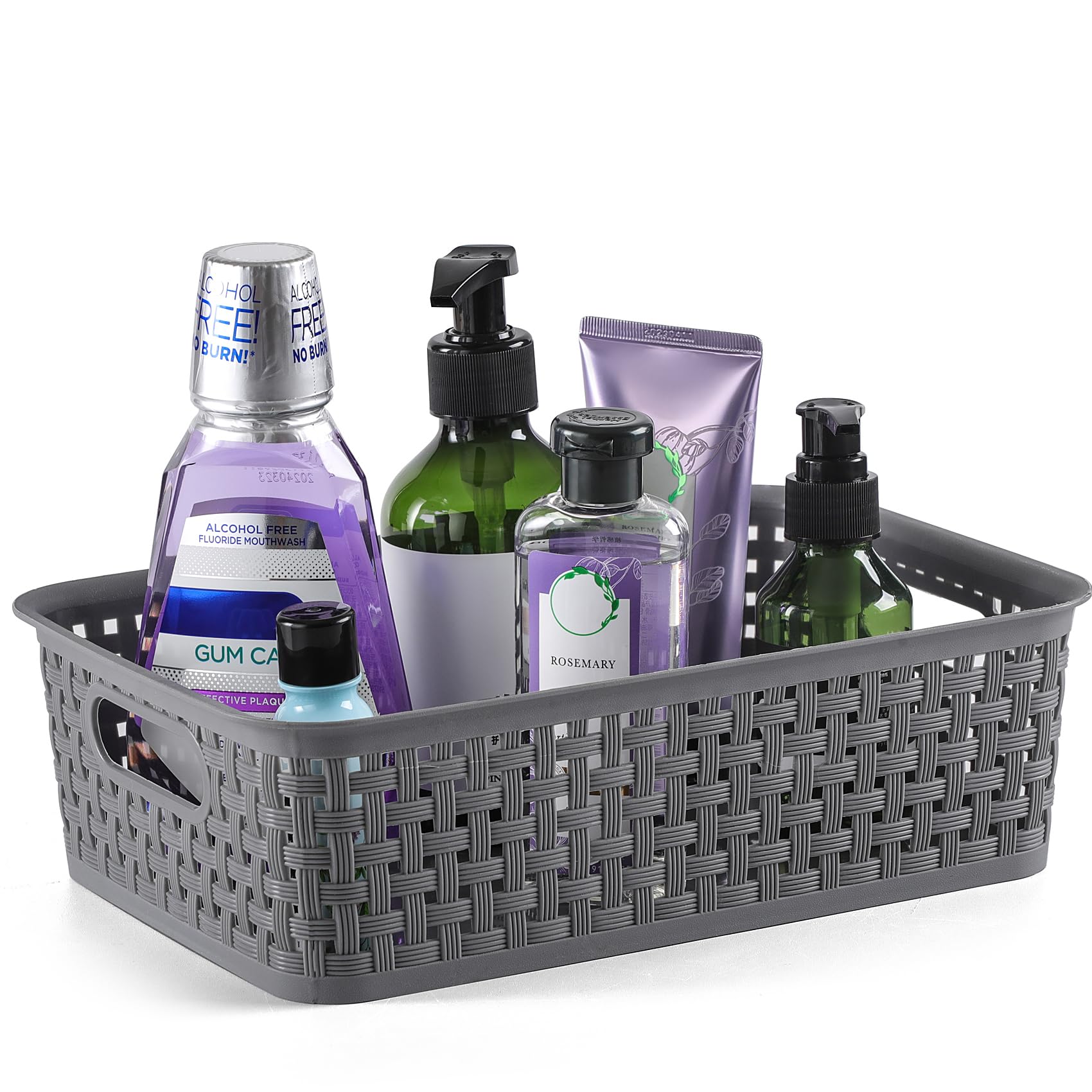 NETANY gray storage basket stacked for space-saving organization.
