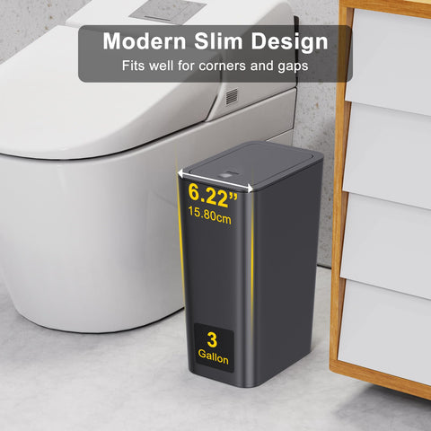 N. NETDOT slim trash can with lid in black keeps pests away.