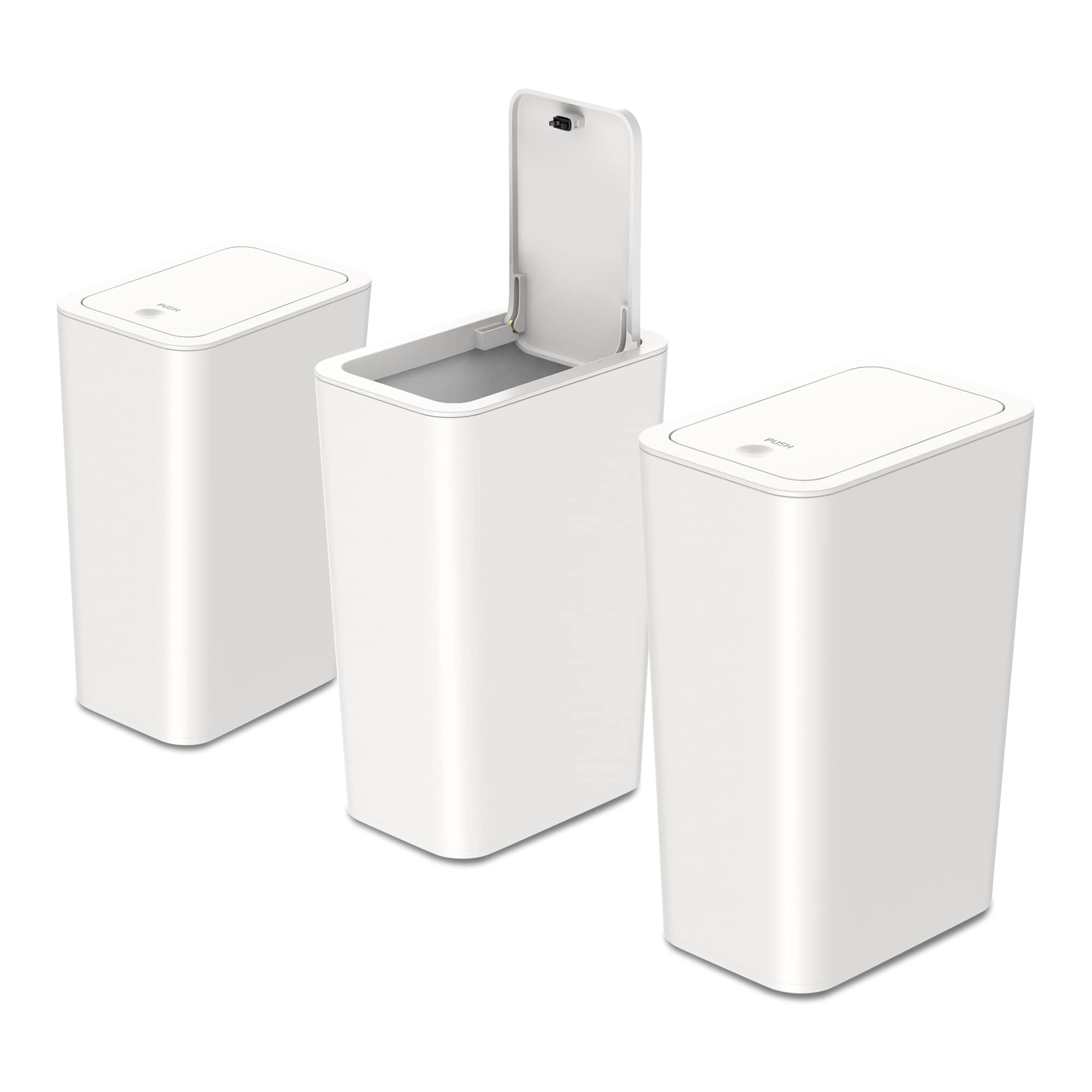 N. NETDOT 3-pack trash can with lid in a compact bathroom setup for odor control.
