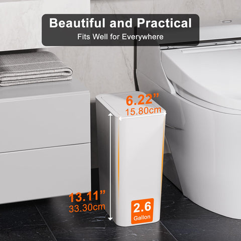 N. NETDOT slim bathroom trash bin with lid enhancing small-space organization.