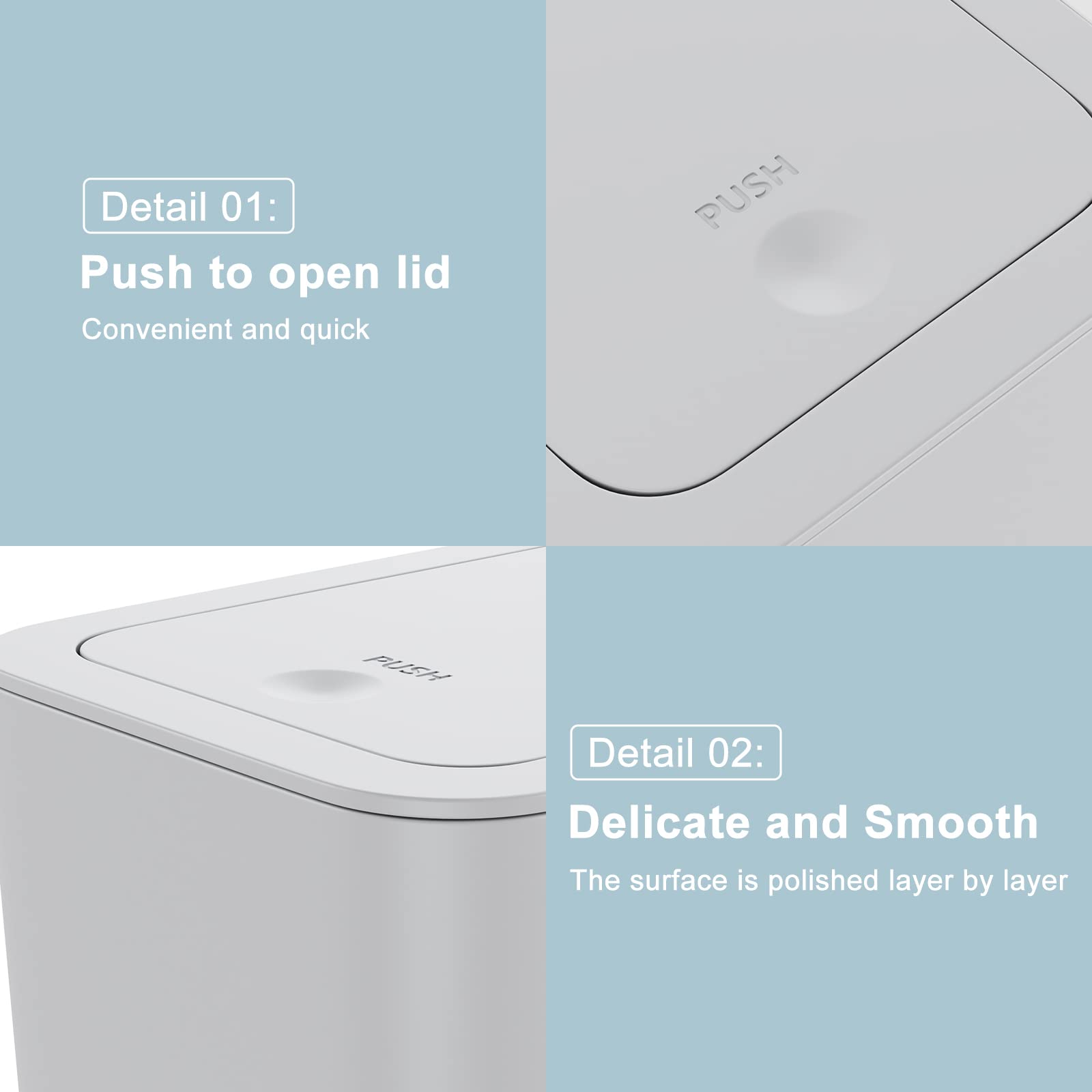 Netdot gray bathroom trash can ideal for powder room use.