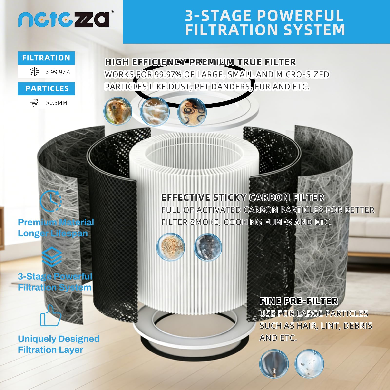 Netezza HP202 filter installation step demonstrates tool-free replacement