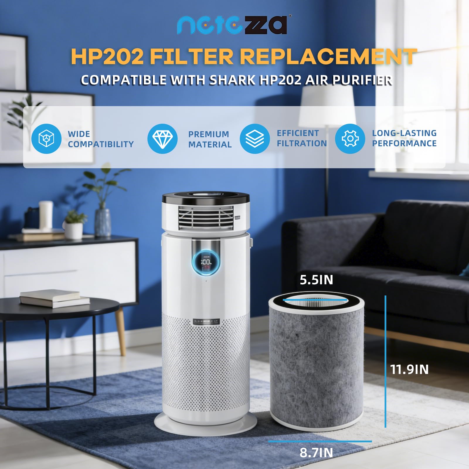 Netezza HP202 filter pack front, designed for simple Shark model matches.