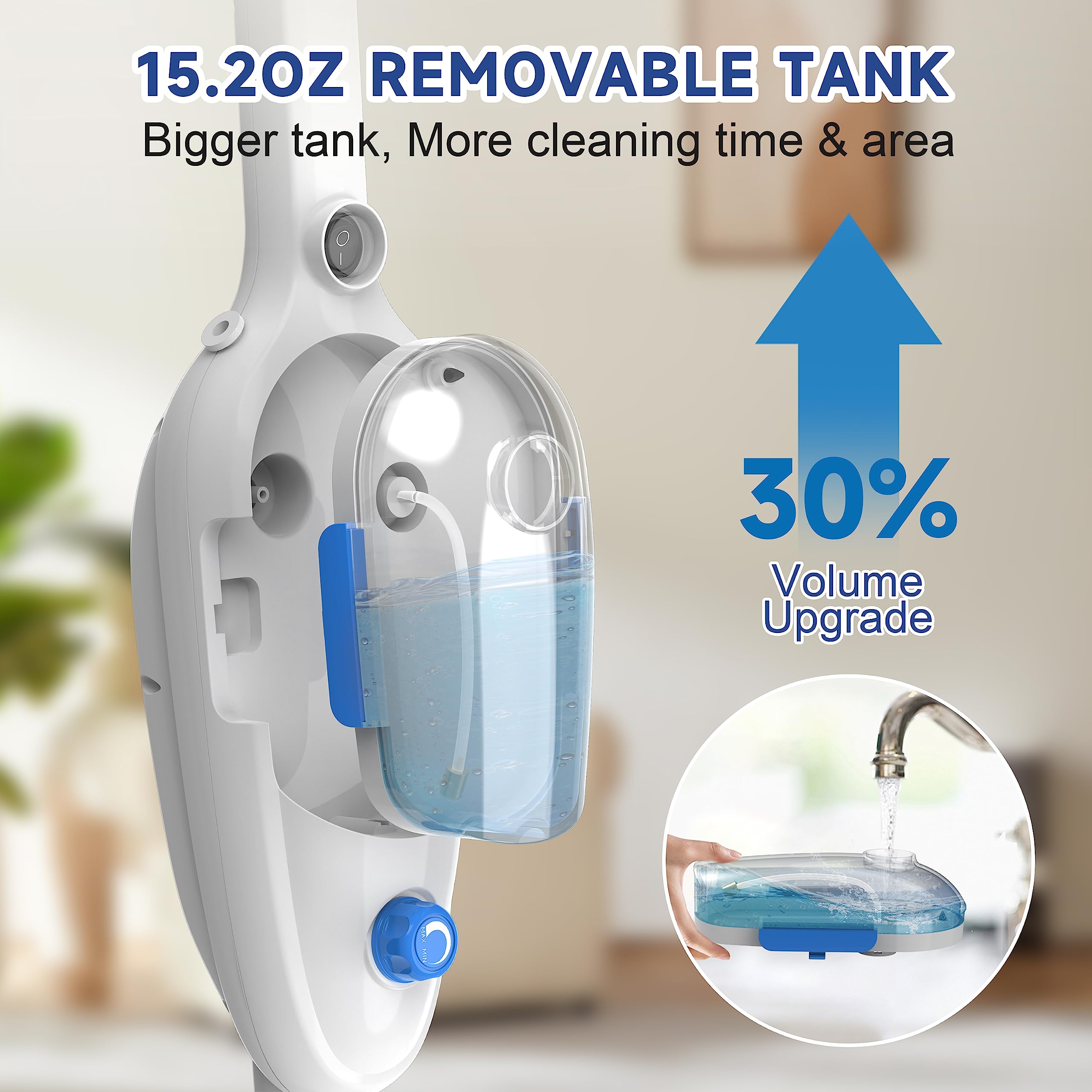 Neugo steam mop with 23 ft cord for wide room reach