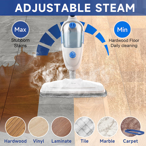 Neugo steam mop in min mode on hardwood for gentle cleaning.