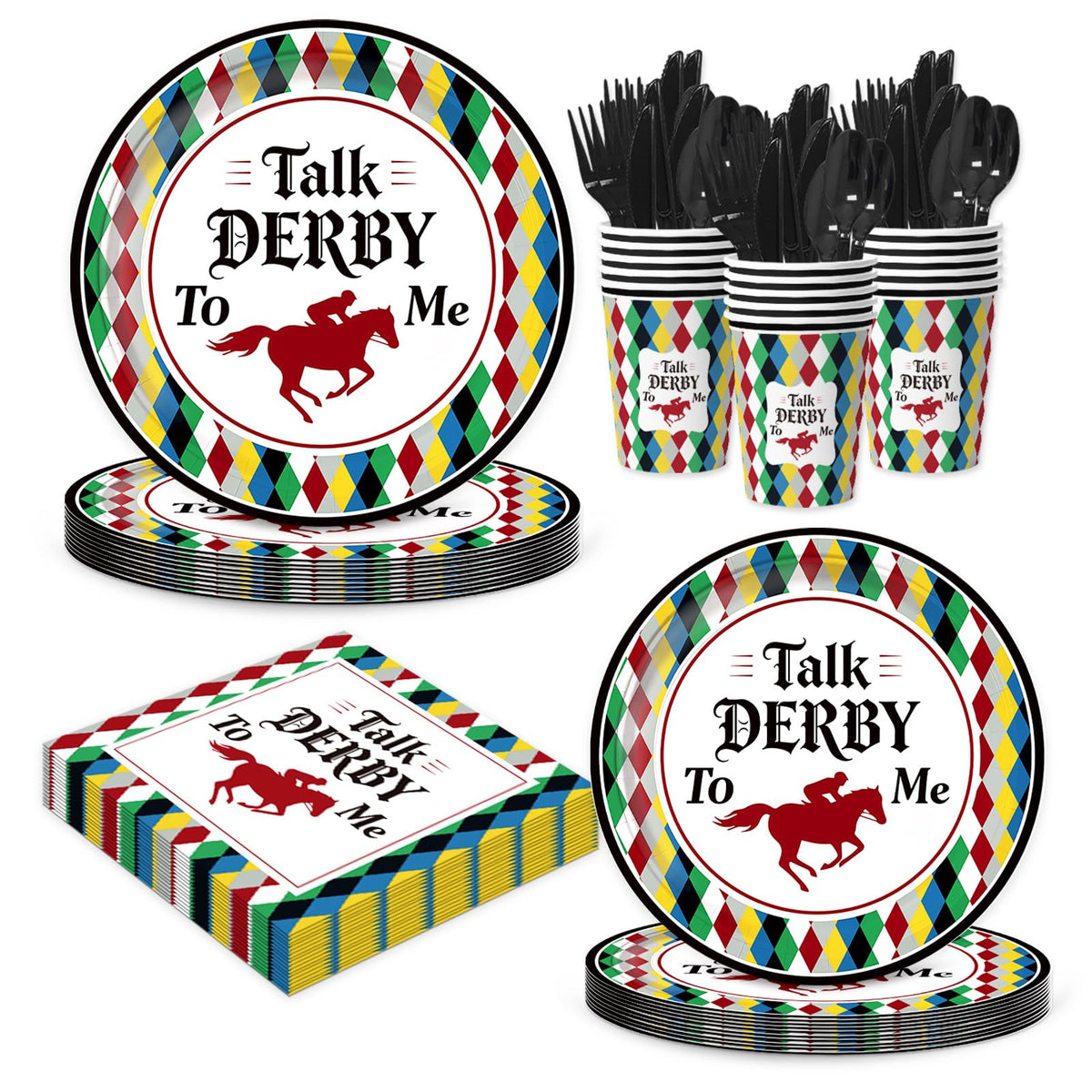 NeusWonder Derby Day dinner plates 9in with bold black derby motif for easy serving