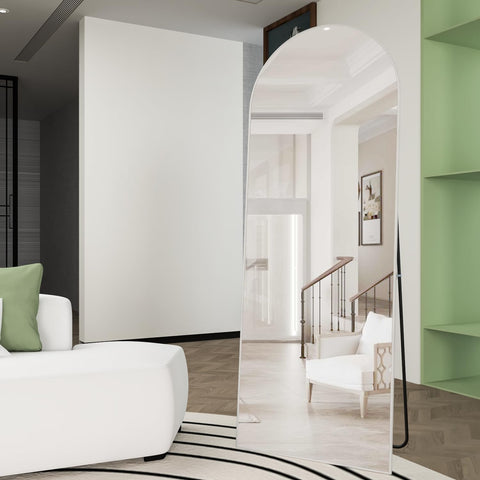 NEUWEABY arched floor mirror on a stand offers flexible placement.