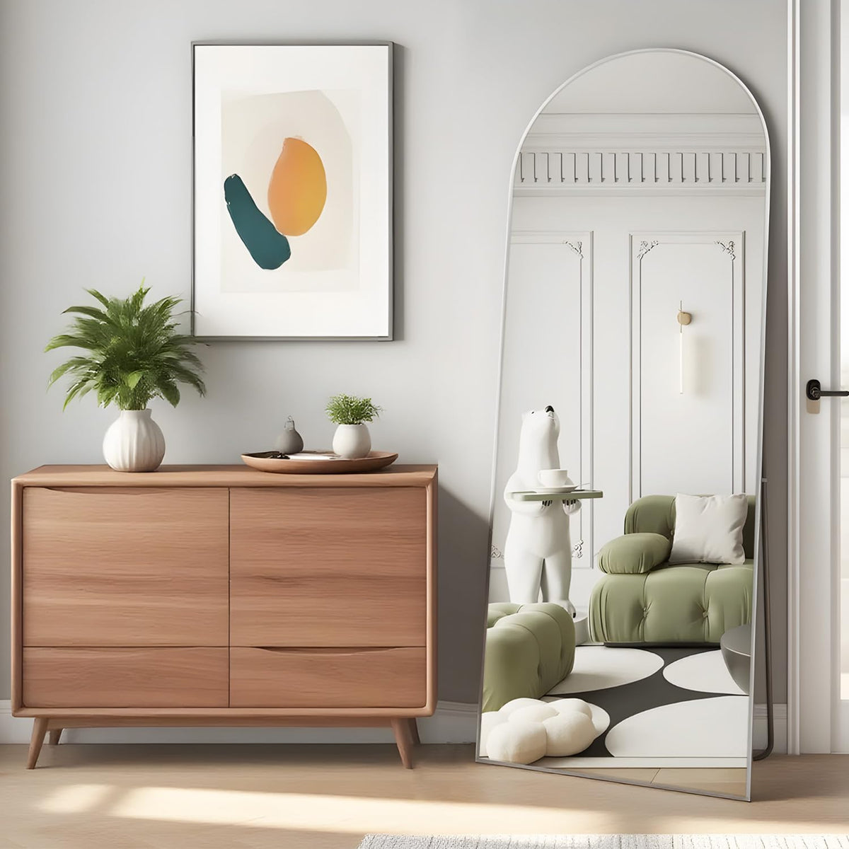 NEUWEABY full-length arch mirror 56x16 reflects your full outfit while brightening the room.