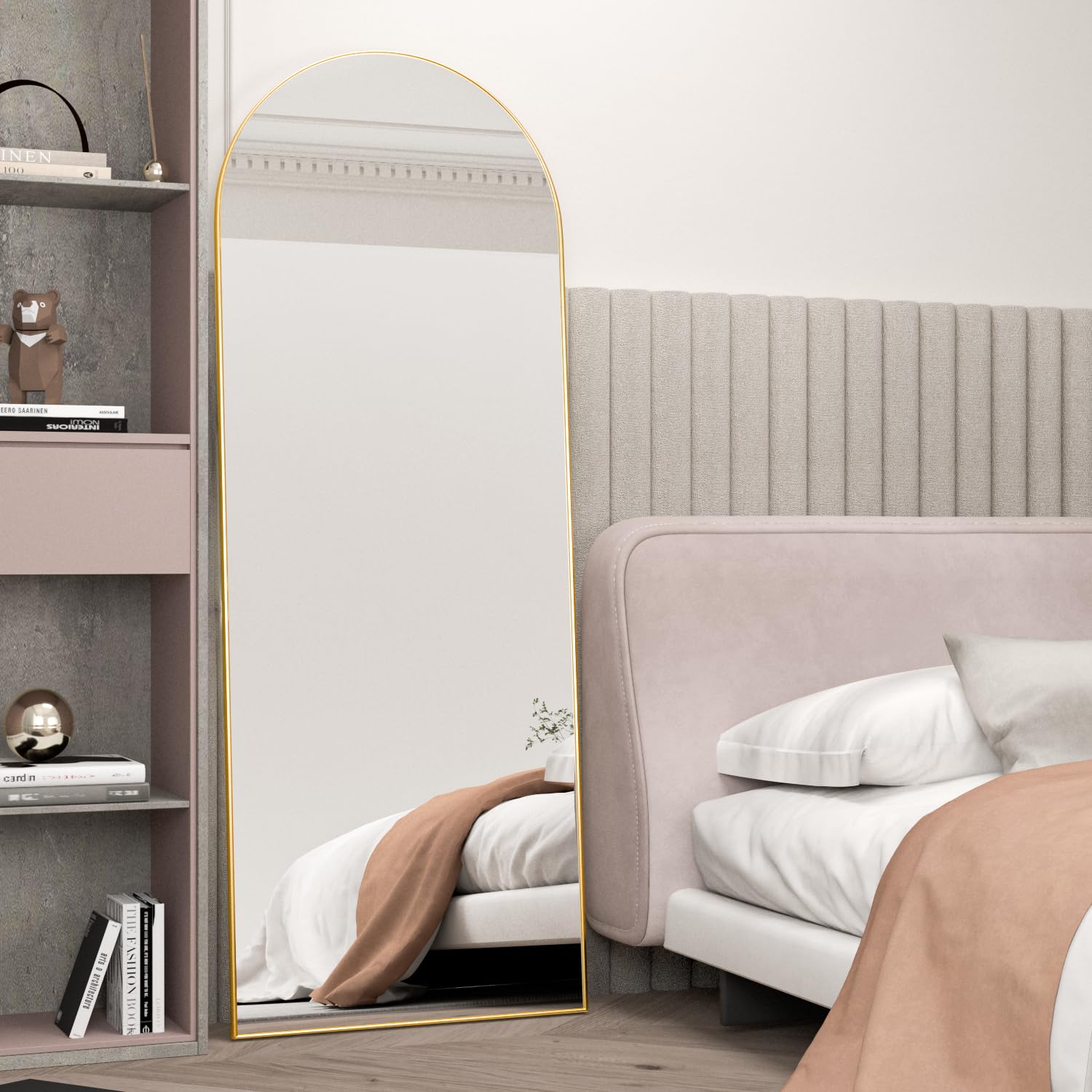 NEUWEABY gold arched full-length mirror complements bedrooms, living rooms, and entryways.