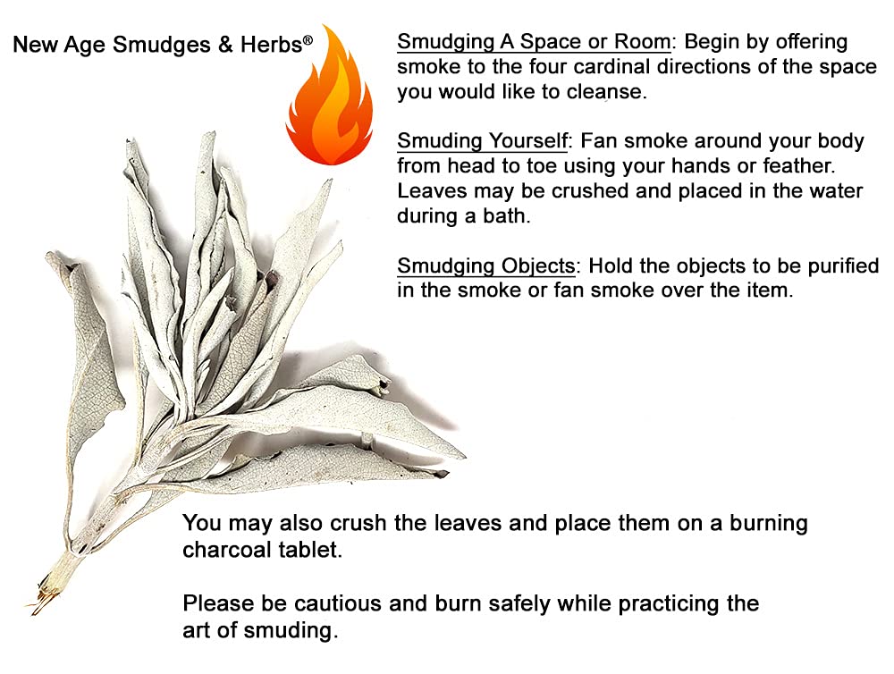 New Age Smudges & Herbs organic white sage leaves for cleansing rituals, sun-dried in California