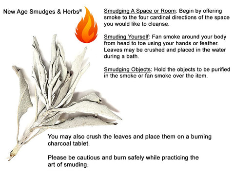 New Age Smudges & Herbs organic white sage leaves for cleansing rituals, sun-dried in California