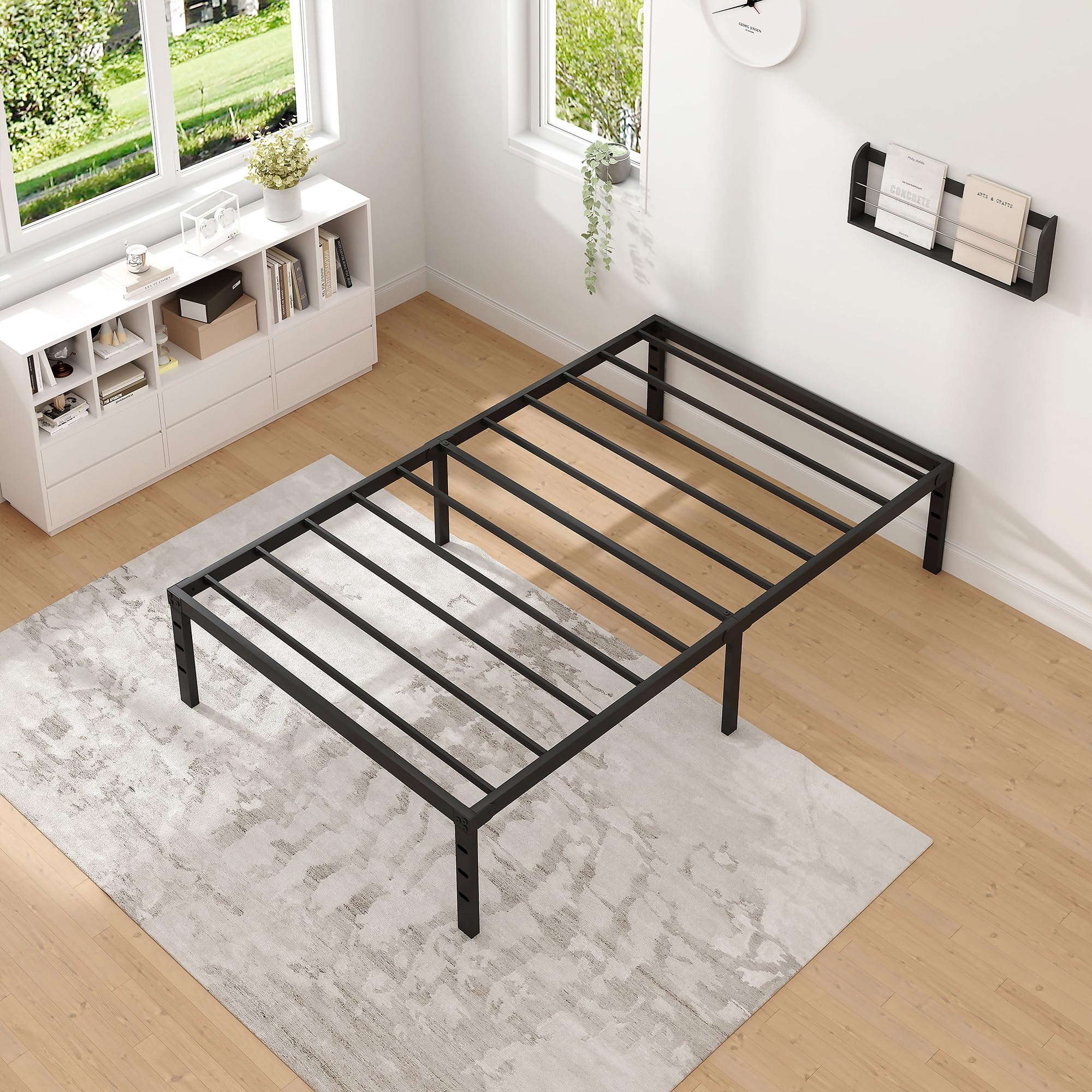 NEW JETO Twin Bed Frame with 14-inch height offers ample under-bed storage.