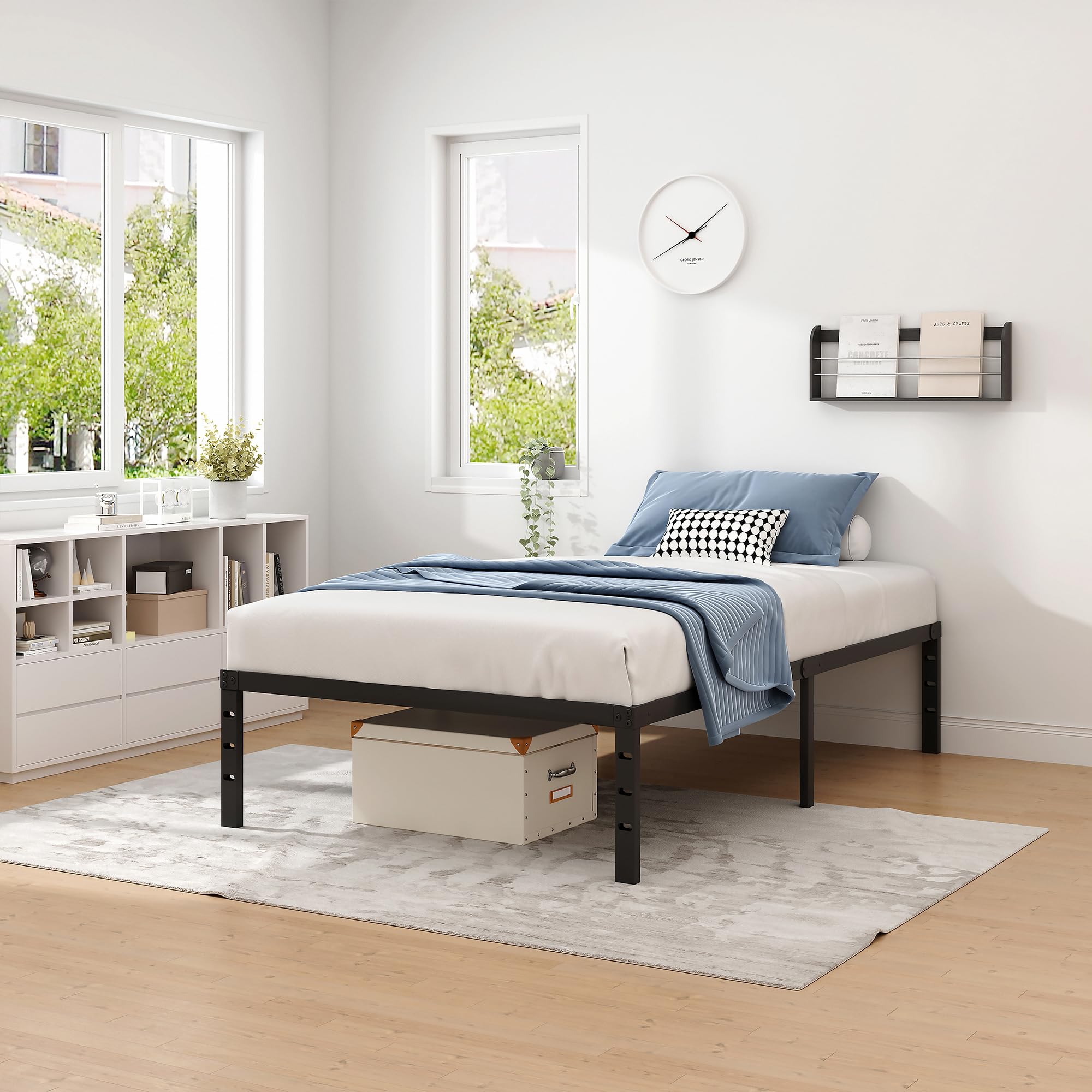 NEW JETO Metal Twin Bed Frame with sturdy legs offers dependable stability for years.