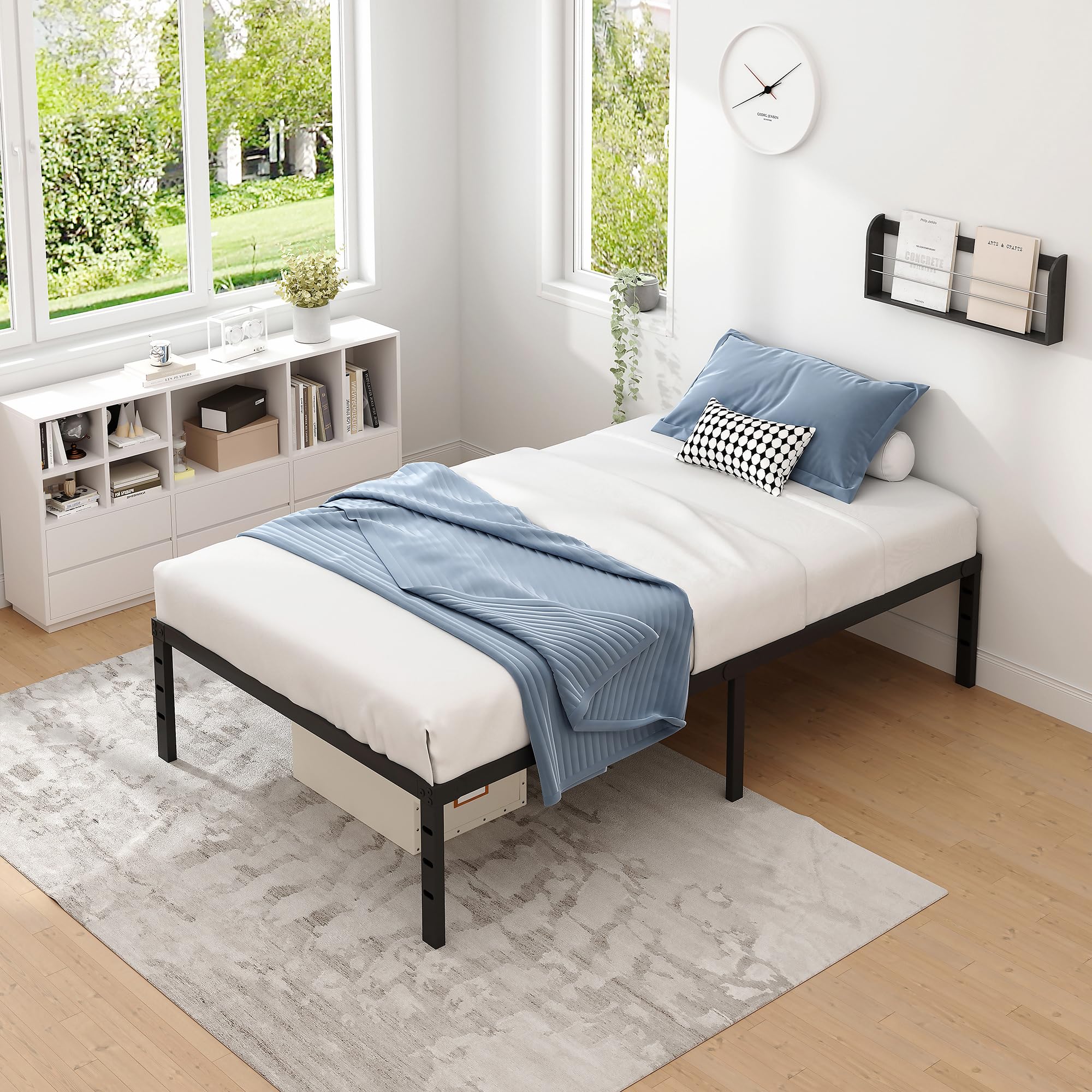 NEW JETO Twin Bed Frame no box spring needed, streamlined mattress foundation.