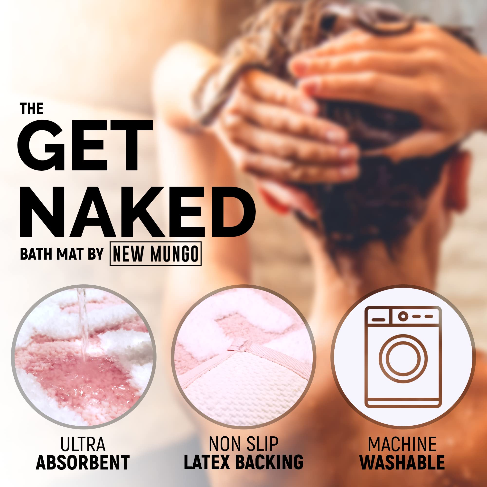 New Mungo Get Naked bath mat pink absorbent surface; soaks up moisture quickly.